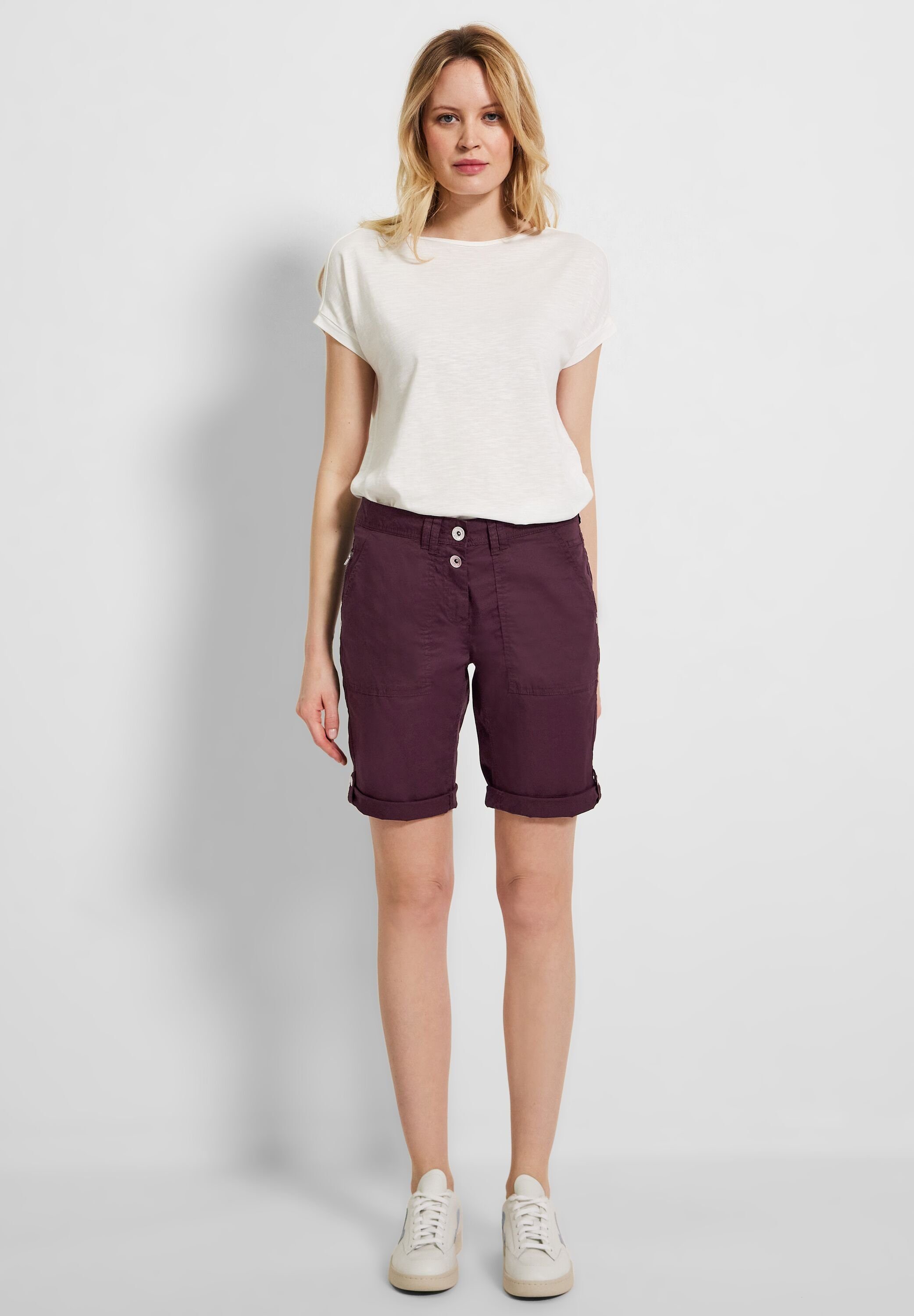 Cecil Shorts Cecil Loose Fit Shorts in Wineberry Red Zipper (1-tlg)