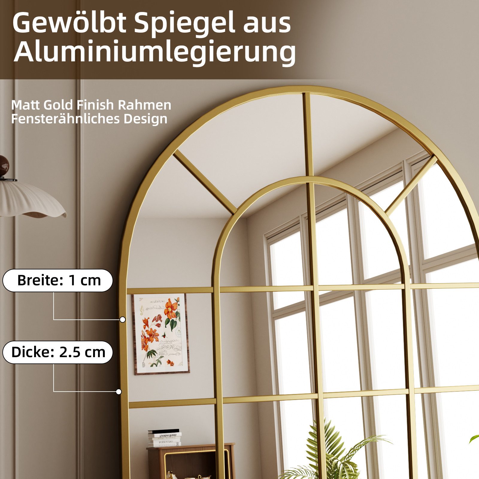 BEAUTYPEAK Dekospiegel Dekorativer gewölbter Wandspiegel mit Fensterpaneel