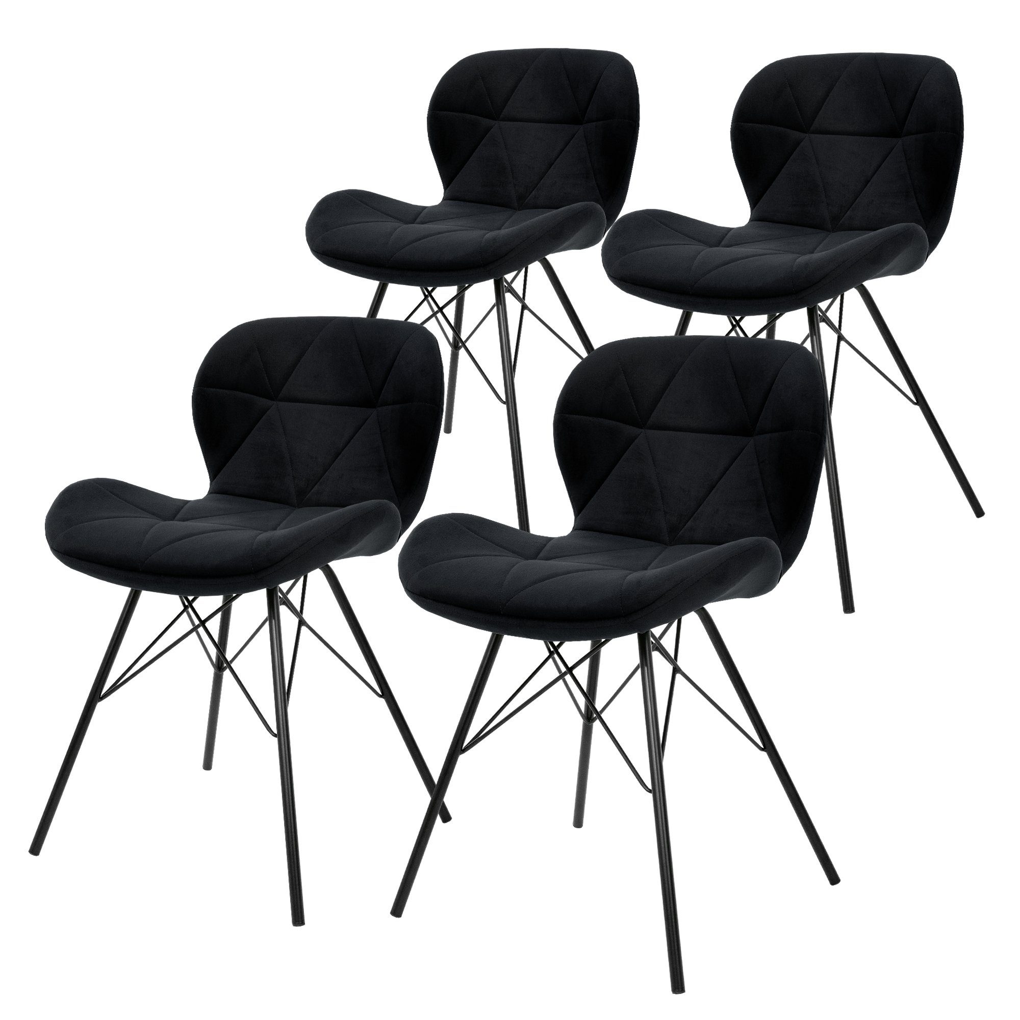 4er Set Stuhl Wohnzimmerstühle Samt Esszimmerstühle Schwarz ML-DESIGN Küchenstuhl