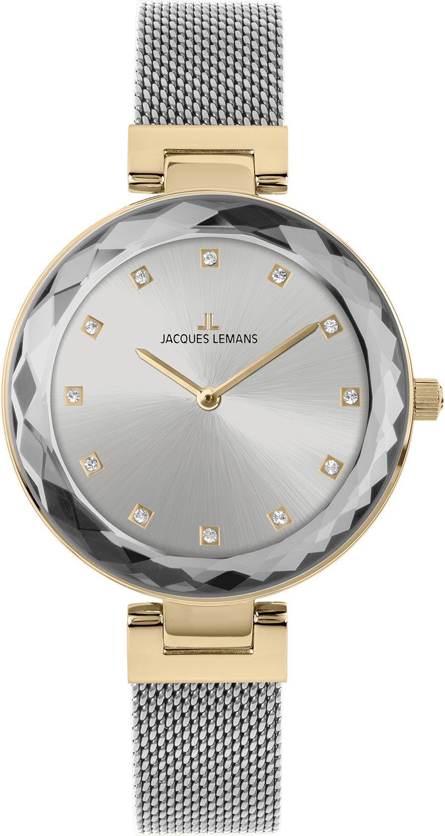 Jacques Lemans Quarzuhr Milano, 1-2139G, Armbanduhr, Damenuhr, Kristallsteine, Edelstahlarmband