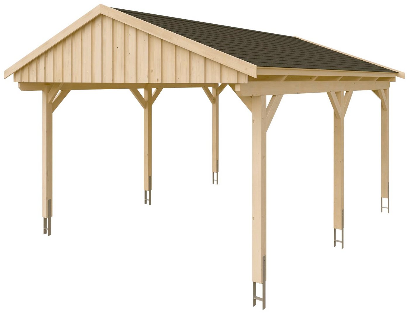Thumbnail - Skanholz Einzelcarport Fichtelberg, BxT: 423x566 cm, 379 cm Einfahrtshöhe, mit schwarzen Schindeln