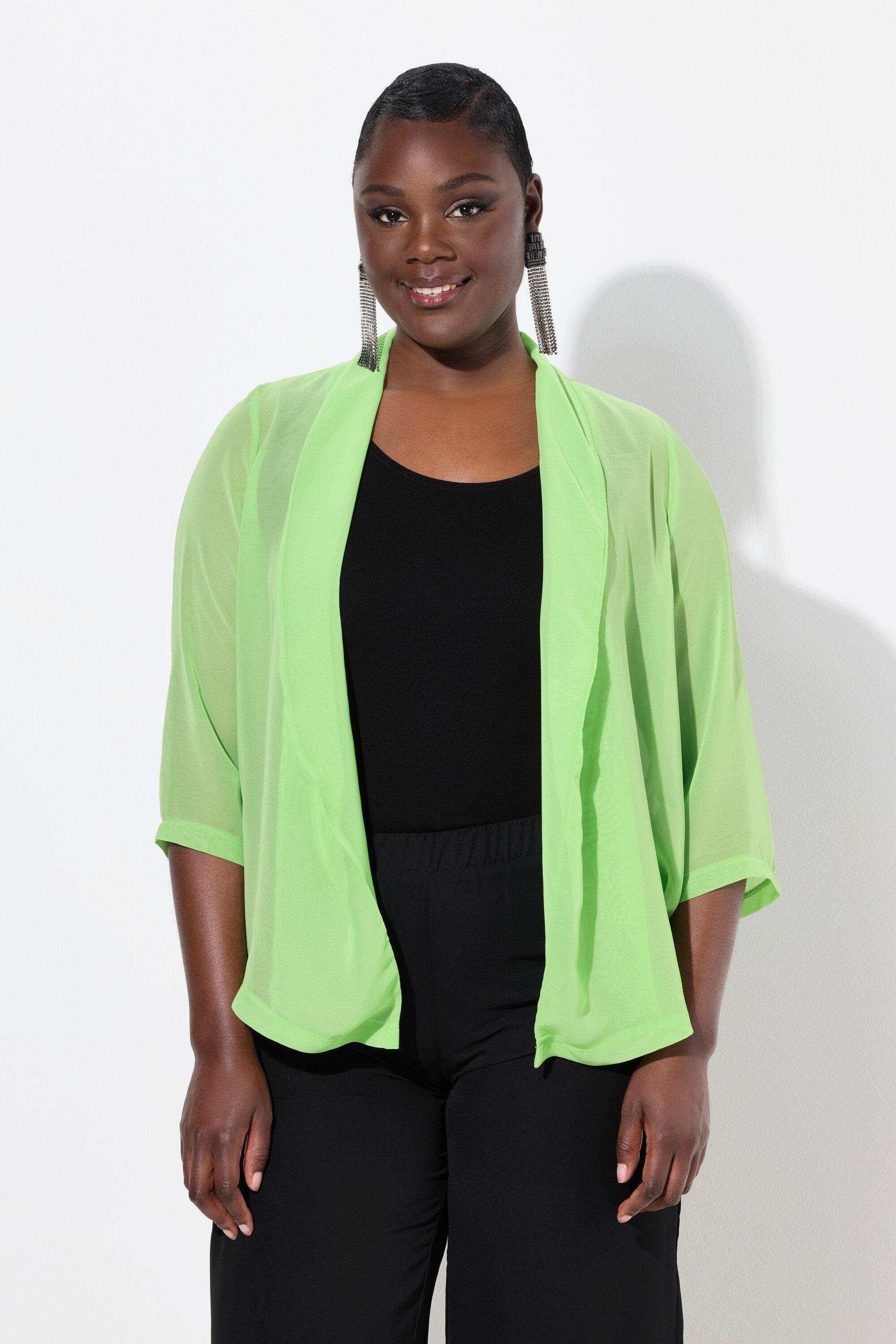 Ulla Popken Kurzjacke Chiffonjacke Oversized Schalkragen günstig online kaufen