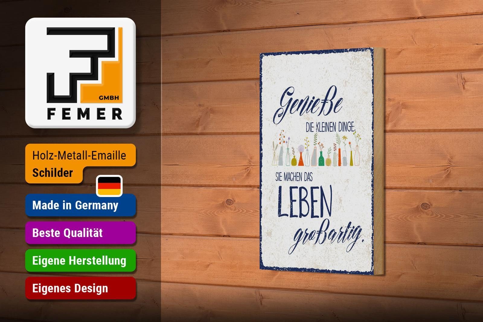 Femer GmbH Holzbild Spruch 12x18 cm Genieße die kleinen Dinge Leben großartig, (1 St), Glatte Holzfaserplatte (MDF), vorn beschichtet