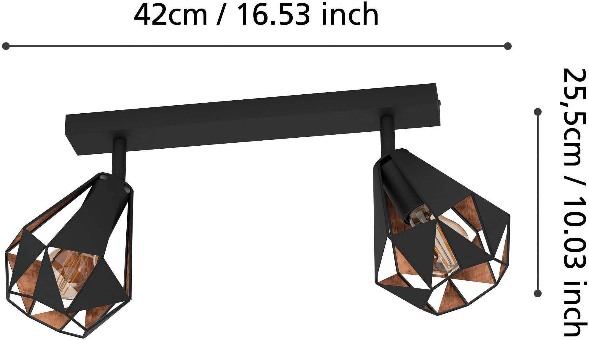 EGLO Deckenleuchte Carlton 7 Deckenlampe, stahl, Vintage, Industrial Retro, E27, Lampe, ohne Leuchtmittel, CARLTON 7 - Schwarz, Kupfer - L42 x B16 x H25,5 cm - IP20