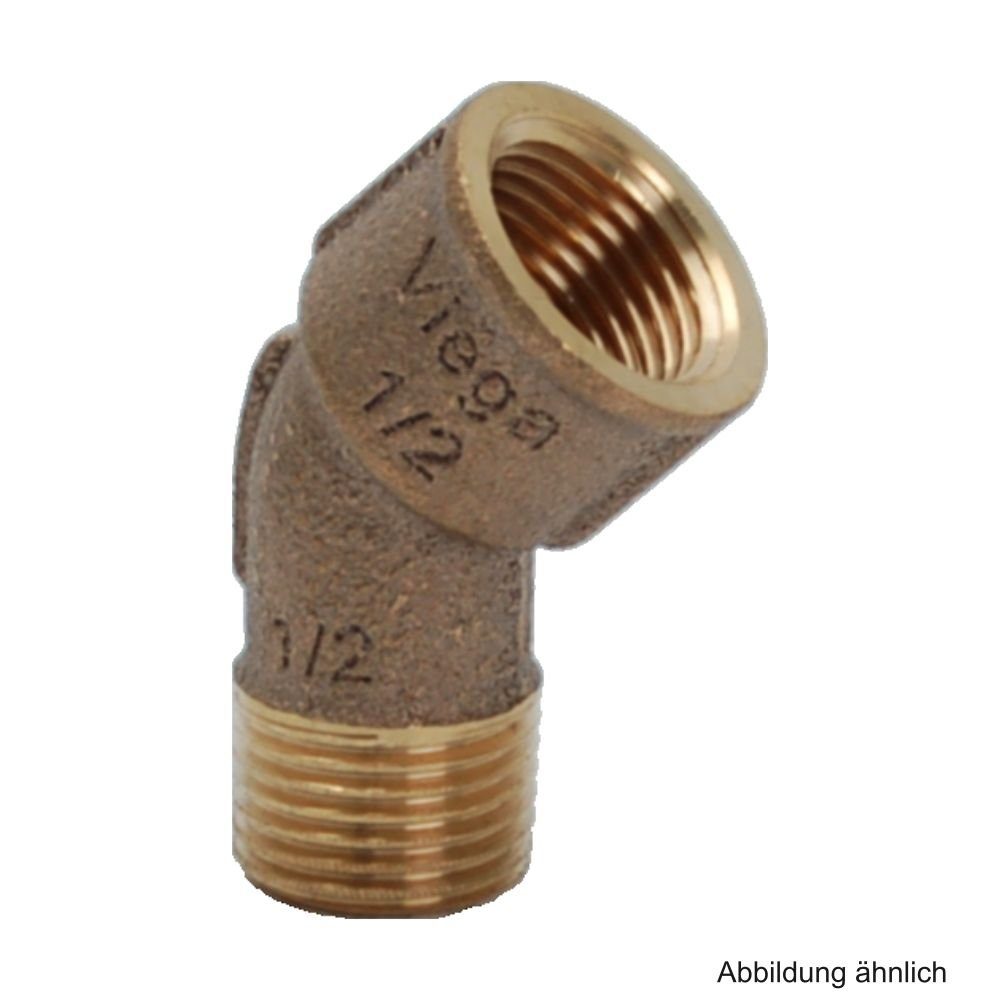 Viega Wasserrohr Rotguss Winkel 45° mit 1 Innen- und 1 Außengewinde, Serie 3121, 1/2"