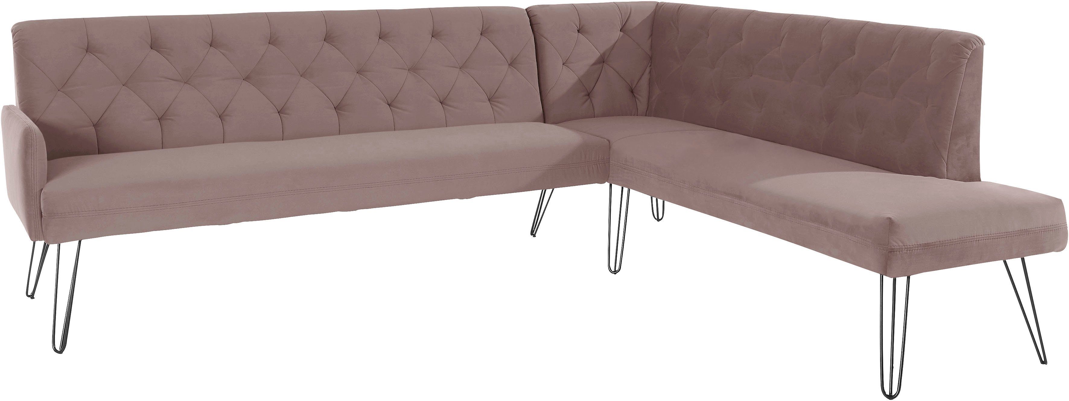 exxpo - sofa fashion Eckbank Doppio, Chesterfield Optik, komfortabel und bequem, hohe Designfüße, Frei im Raum stellbar