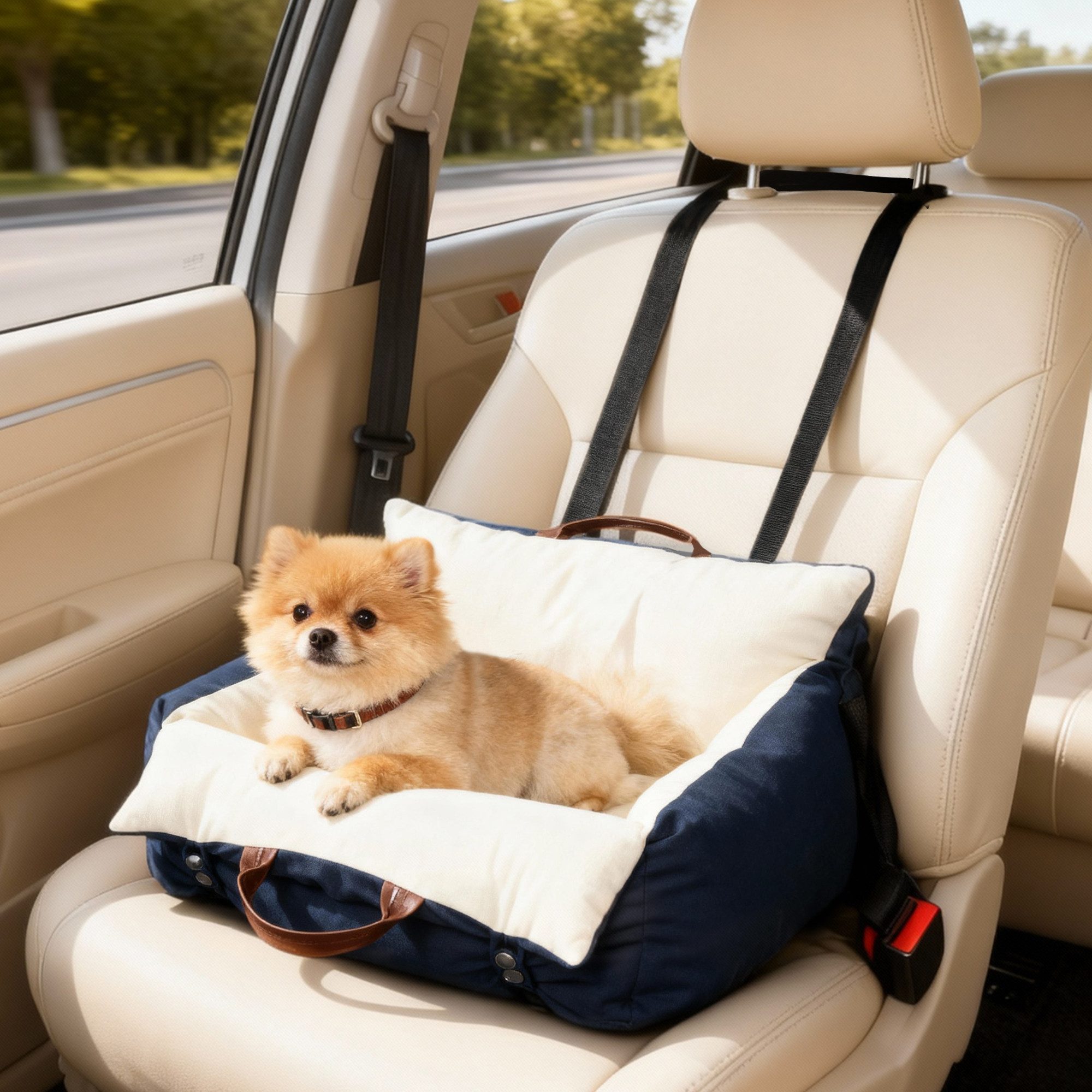 PawHut Hunde-Autositz mit Sicherheitsgurt, Baumwolle, für Kleine Hunde und Katzen Haustiere