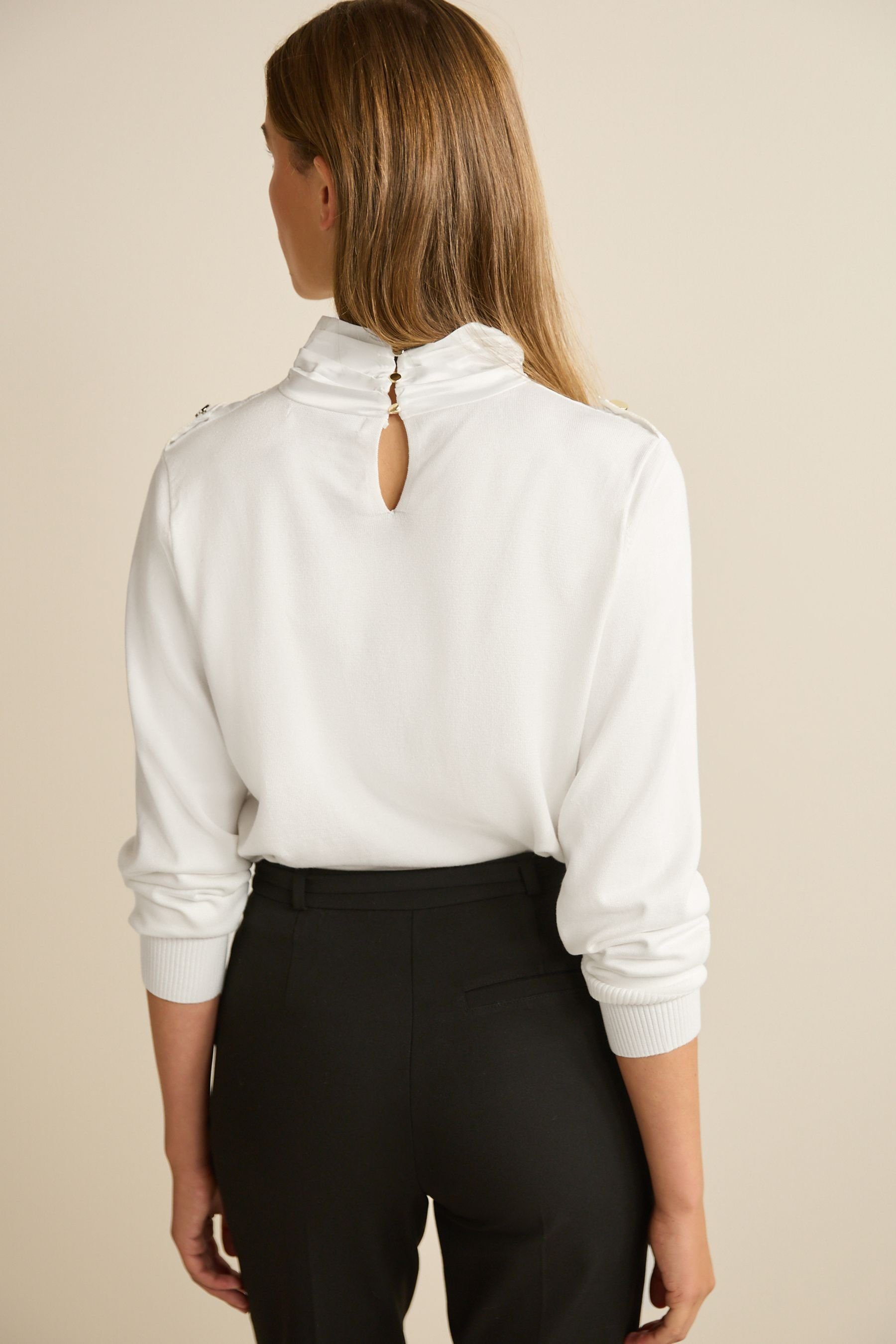 (1-tlg) Strickpullover Pullover Knopfdetail White aus Next Mischgewebe mit