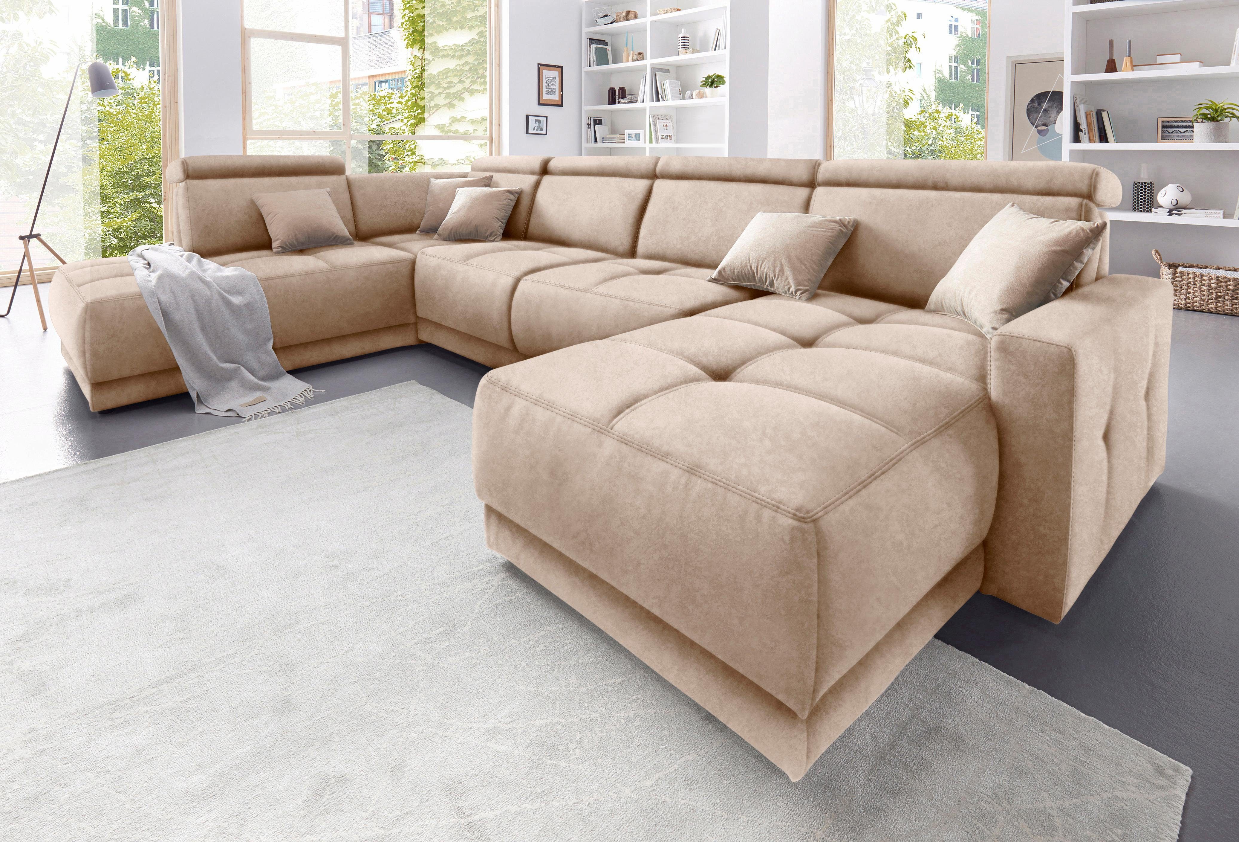 DOMO collection Wohnlandschaft Ava moderne Sitzheftung mit toller Doppelnaht, komfortabel, U-Form, mit Federkern, wahlweise mit Kopfteilverstellungen