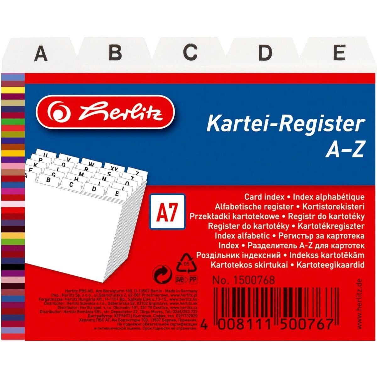 Herlitz Karteikasten Leitregister A-Z A7quer PP 25-teilig weiß