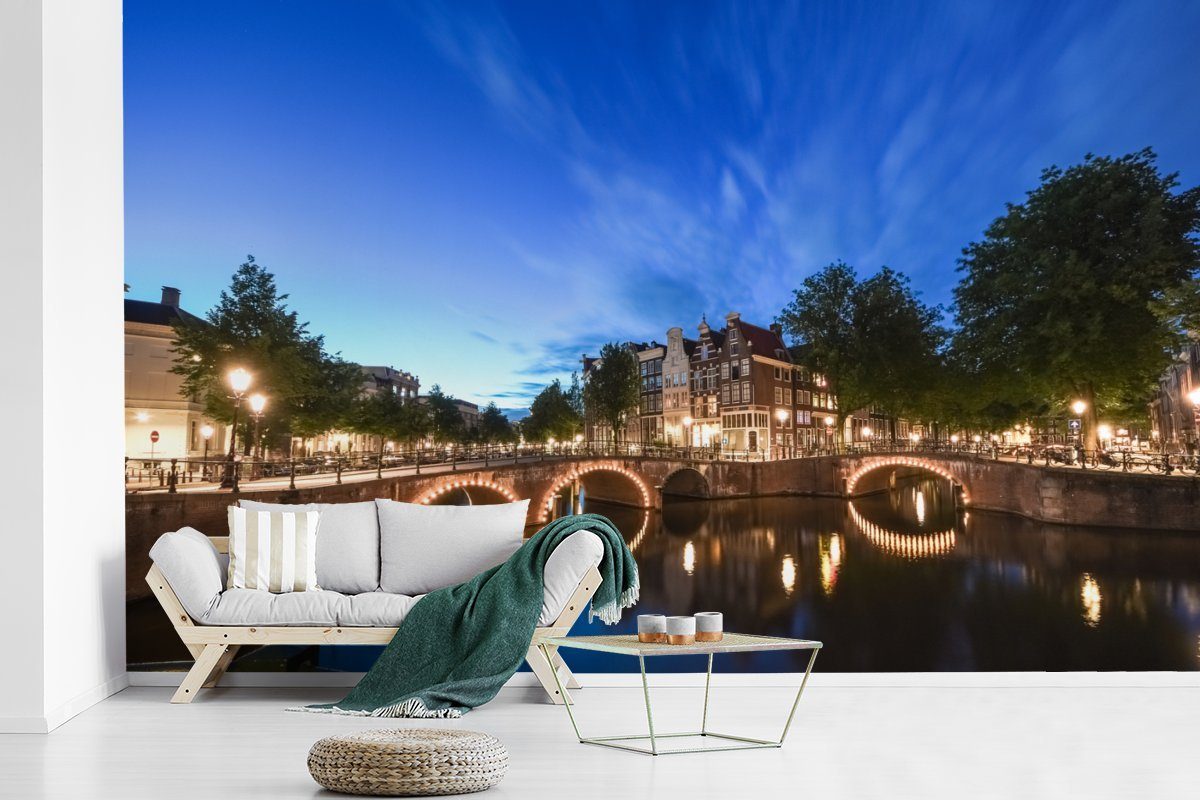 in Himmel, blauem Matt, Vinyl Die Schlafzimmer, Amsterdam MuchoWow Fototapete St), oder (7 Keizersgracht Wandtapete bedruckt, unter Tapete für Wohnzimmer