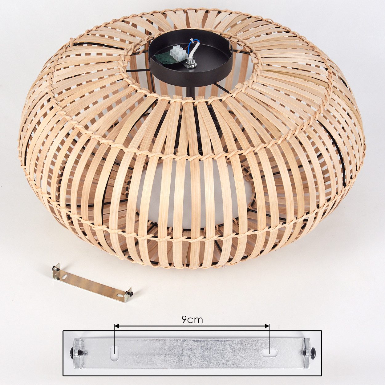 hofstein Deckenleuchte moderne Deckenlampe aus Metall/Bambus in Schwarz/Natur, ohne Leuchtmittel, Deckenleuchte mit Lichteffekt, Ø 51 cm, 3 x E27, ohne Leuchtmi – Bild 5 von 5