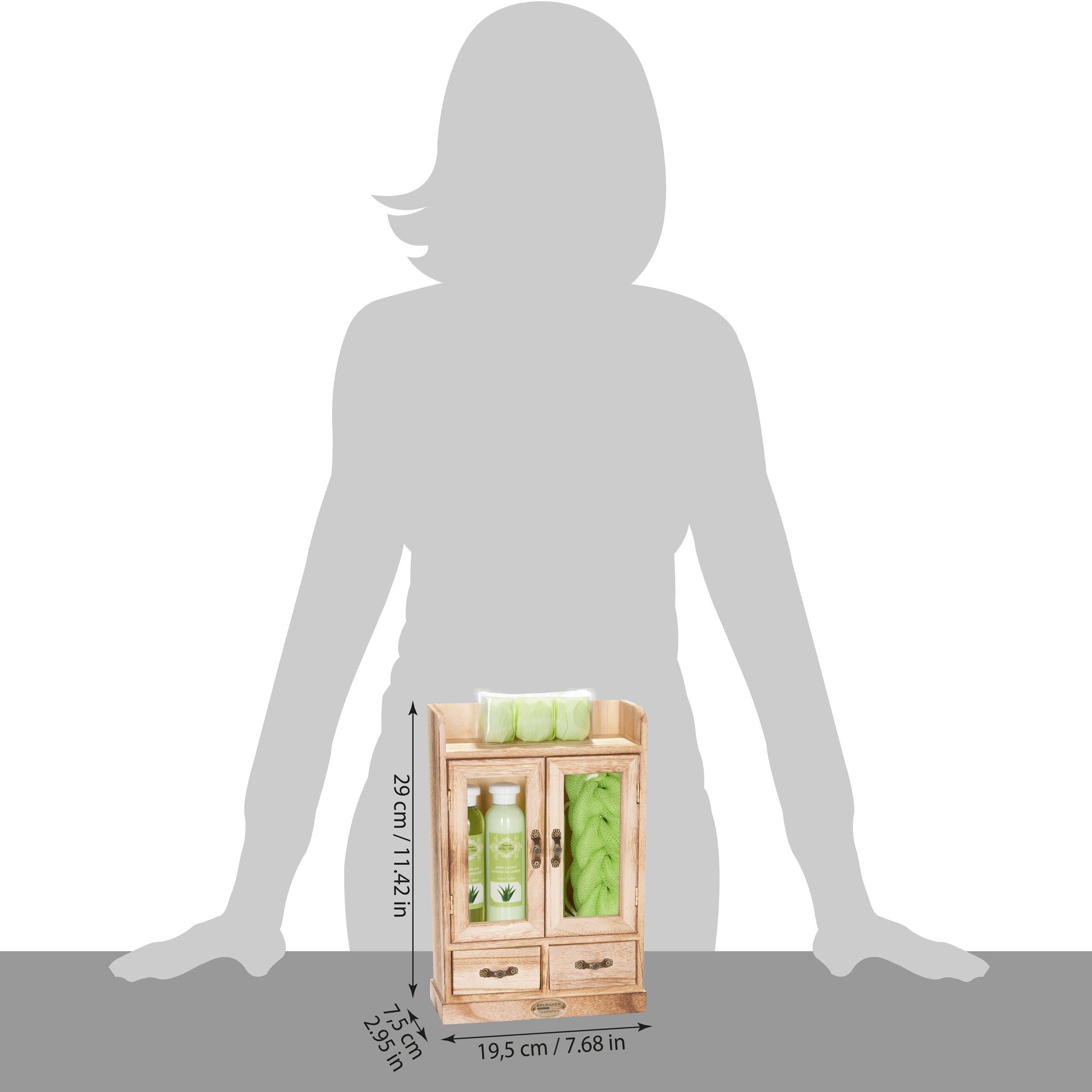 BRUBAKER Pflege-Geschenkset Aloe Vera - Dusch und Badeset - Set im Vintage Schränkchen aus Holz Damen Pflegeset, 10-tlg., Wellness Beauty Geschenk für Frauen -  – Bild 5 von 5