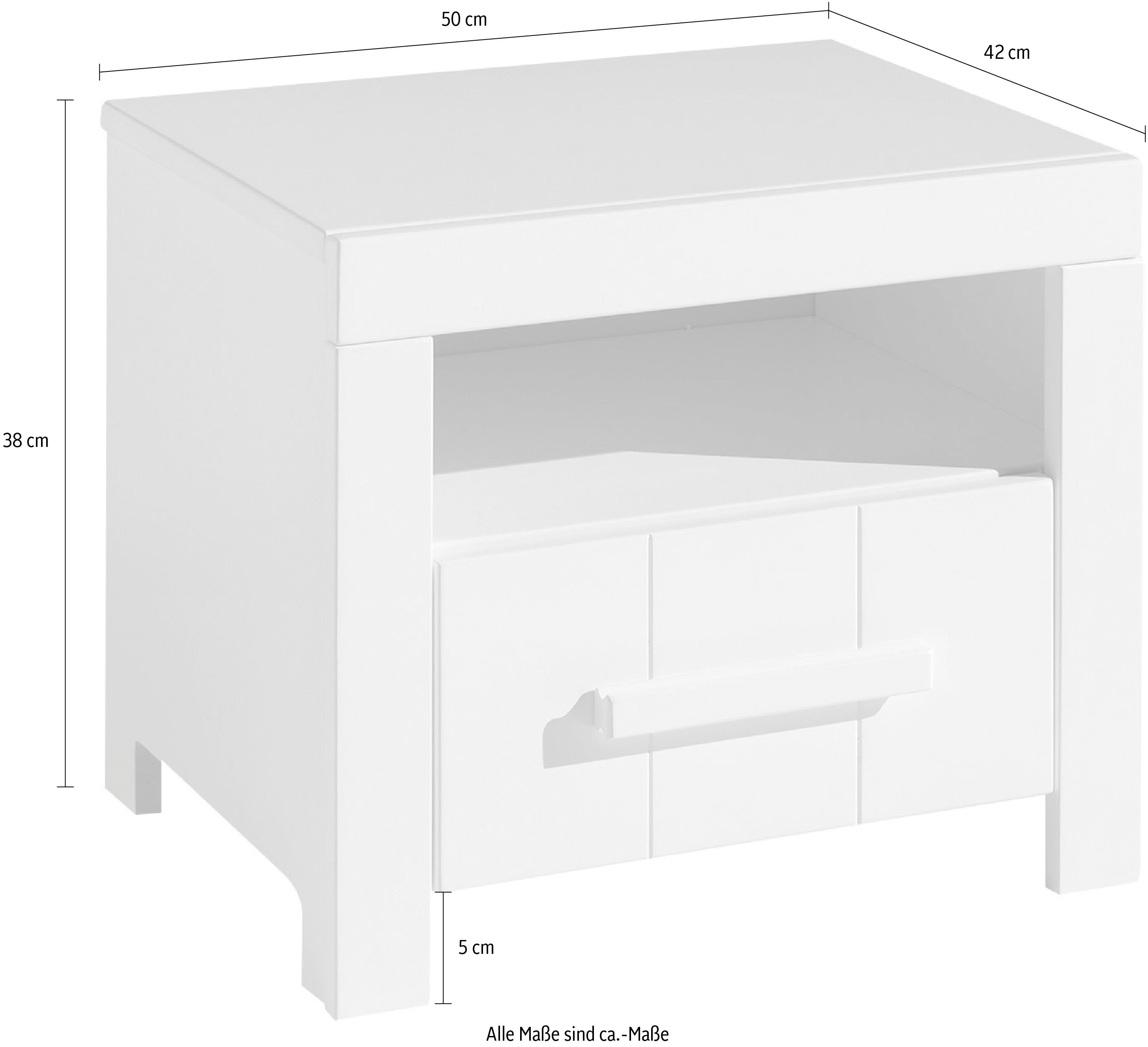 Vipack Nachtschrank Nachtkonsole mit Weiß offenem Schublade, 1 Ausf. lackiert und Fach