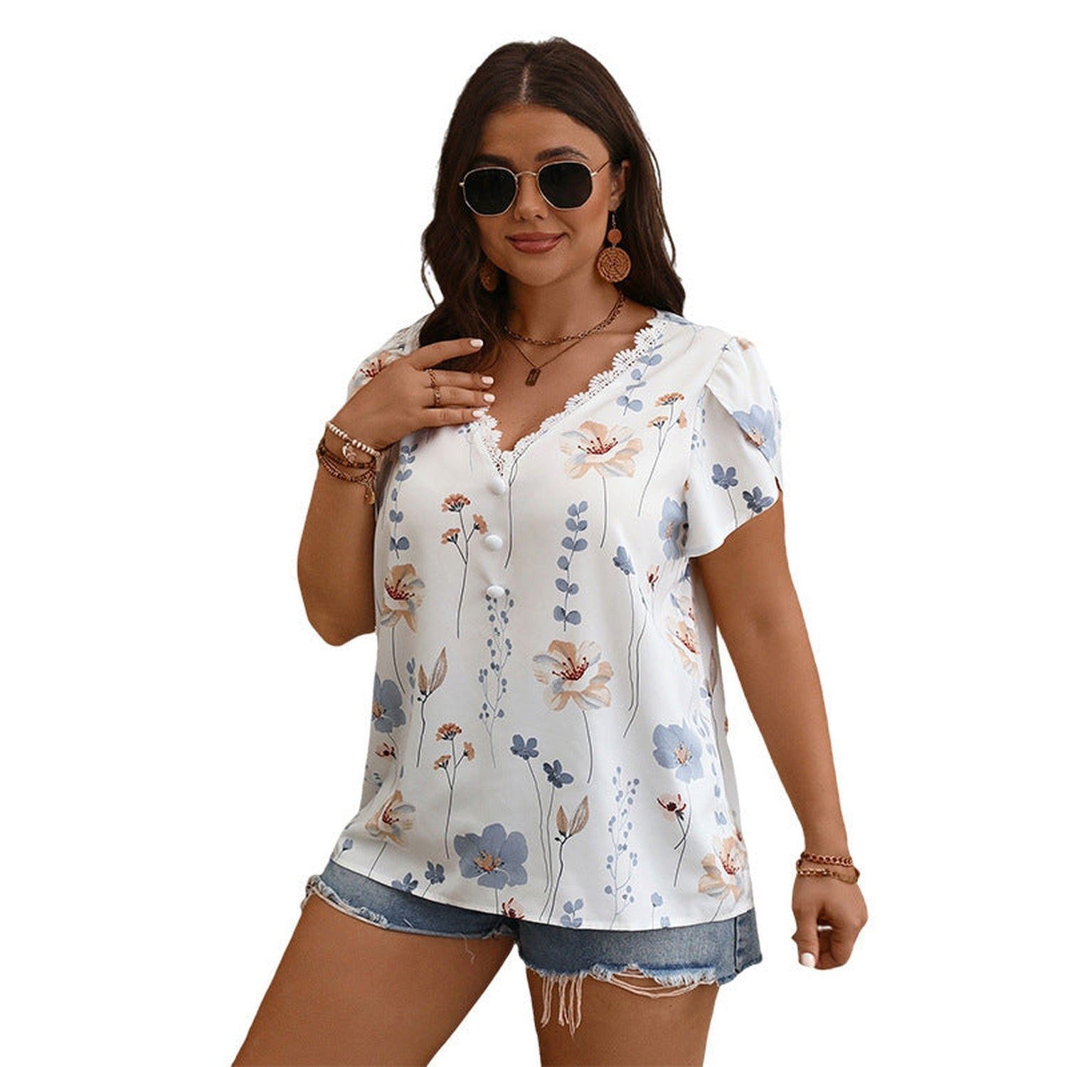 YRIIOMO T-Shirt Elegante Damenbluse mit V günstig online kaufen