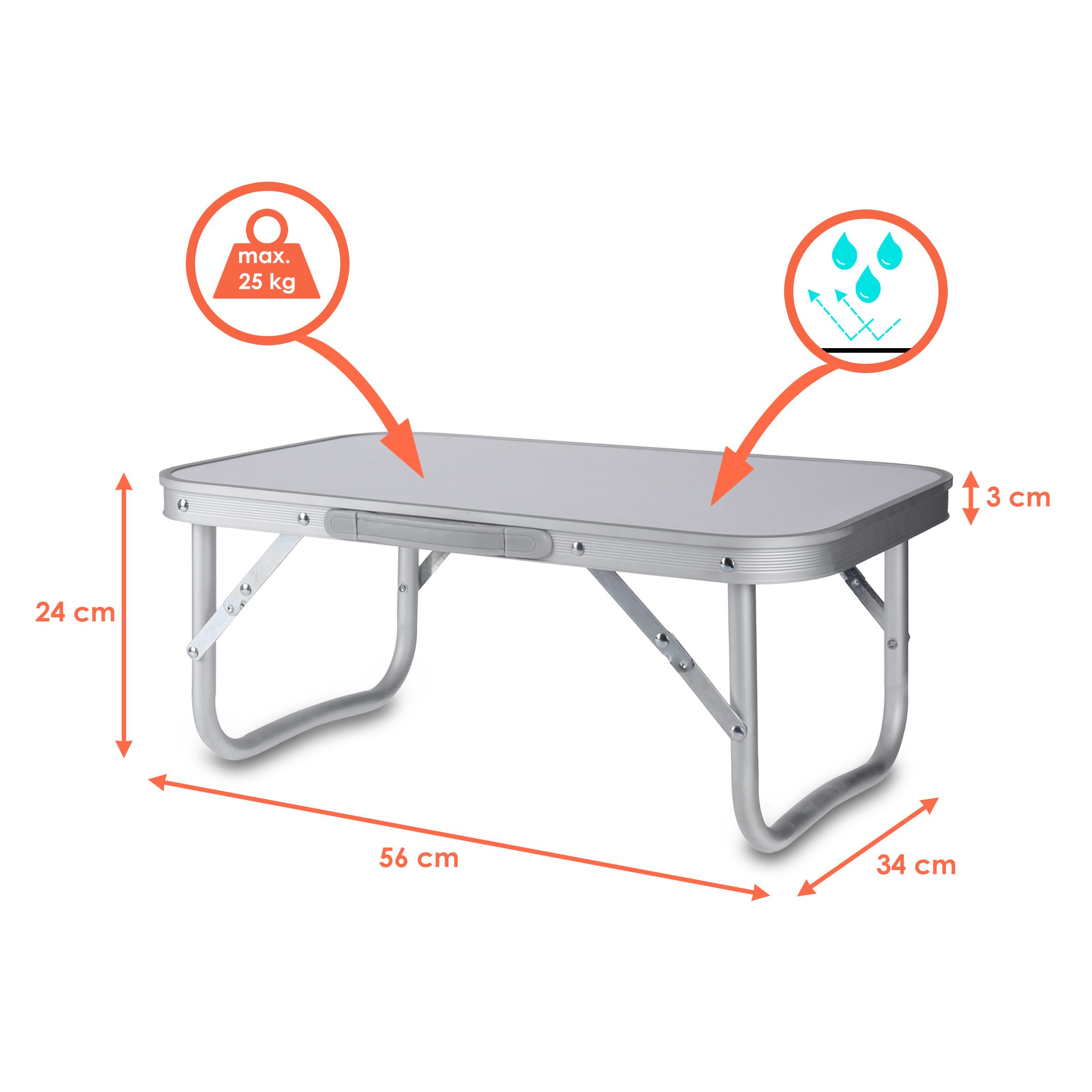 Spetebo Campingtisch Mini Campingtisch weiß klappbar - 56 x 34 cm (Stück, 1-St., Klapptisch), Aluminium Klapptisch niedrig – Bild 3 von 4