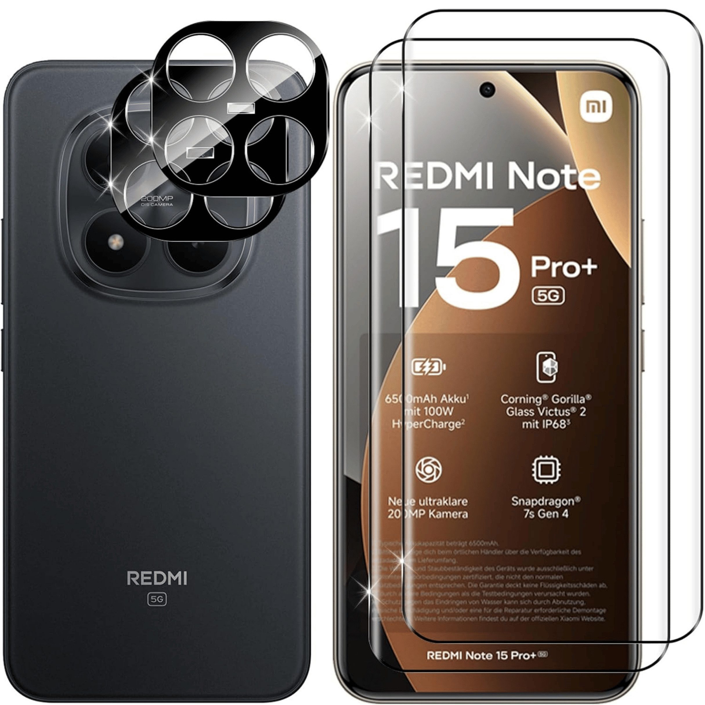 SmartUP Displayschutzglas 2X Schutzglas für Xiaomi Redmi Note 15 Pro Plus 5G Display Kamera Full für Xiaomi Redmi Note 15 Pro Plus 5G, 4 Stück, Rundumschutz, passgenaue Verarbeitung
