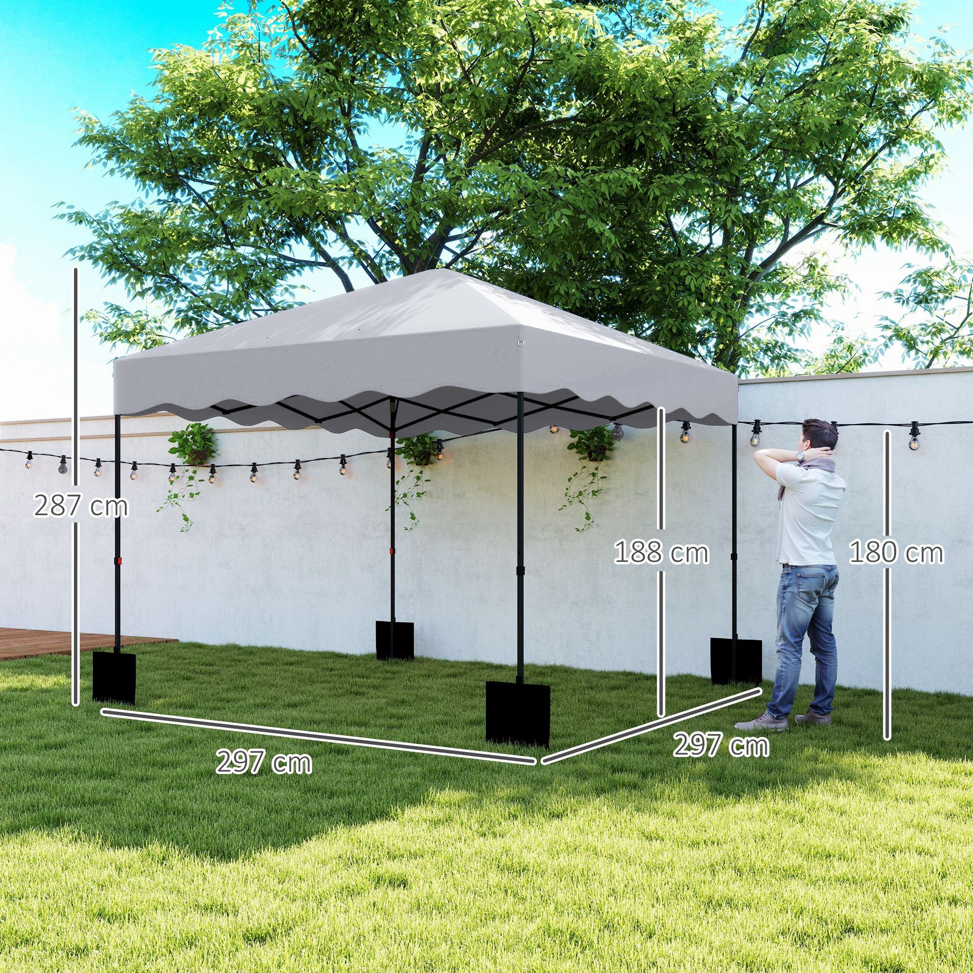Outsunny Faltpavillon ca.3x3m, wasserabweisend Stabil Winterfest mit UV Schutz 50+, faltbar, mit 0 Seitenteilen, (Pop-up Pavillon, Partyzelt), mit Rolltasche, für Camping Garten, Hellgrau