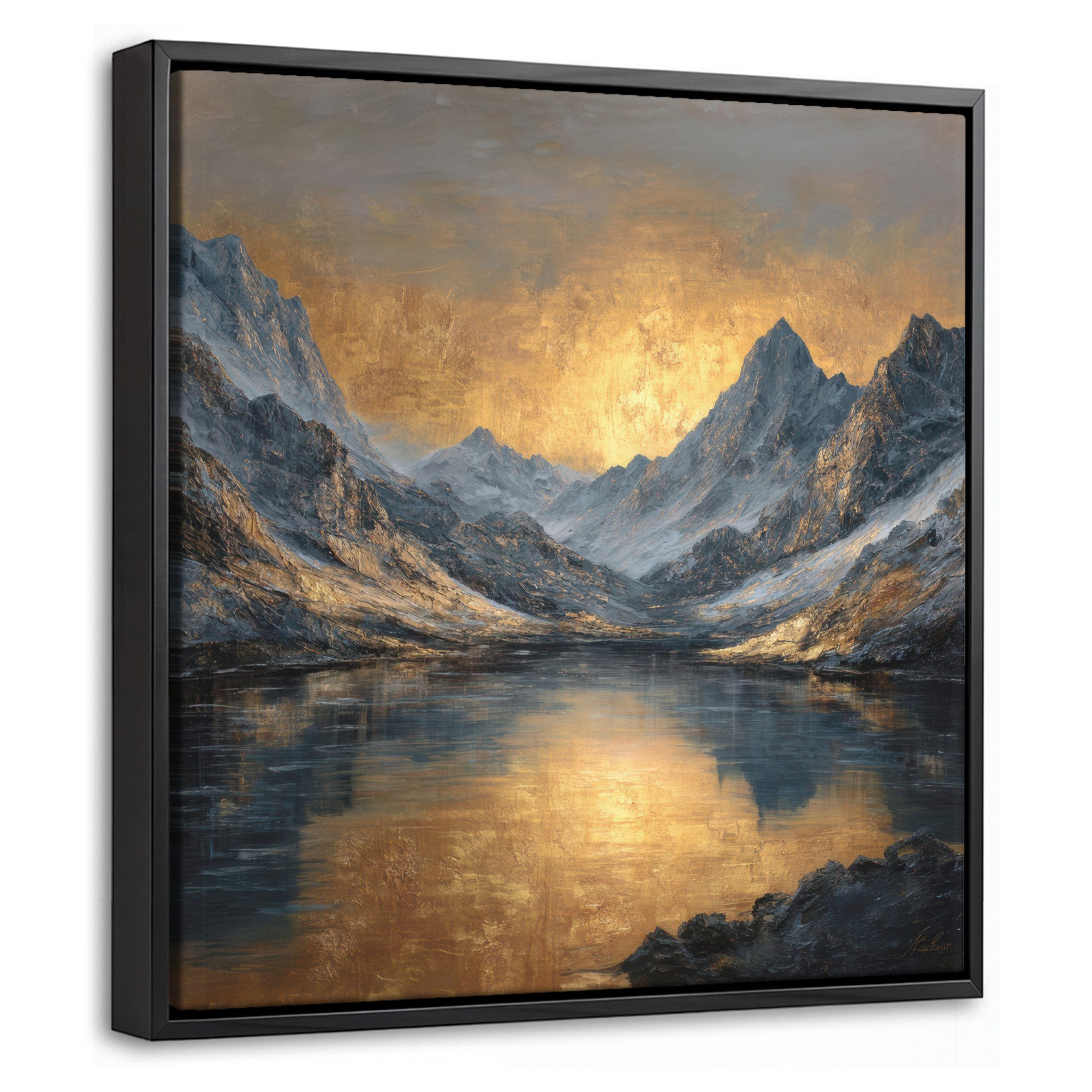 OneMillionCanvasses® Leinwandbild mit Rahmen - Bergkulisse mit goldenem Sonnenuntergang, Fotodruck (1 St), Leinwand Bilder Klein, Wand Dekoration Aesthetic 20x20cm