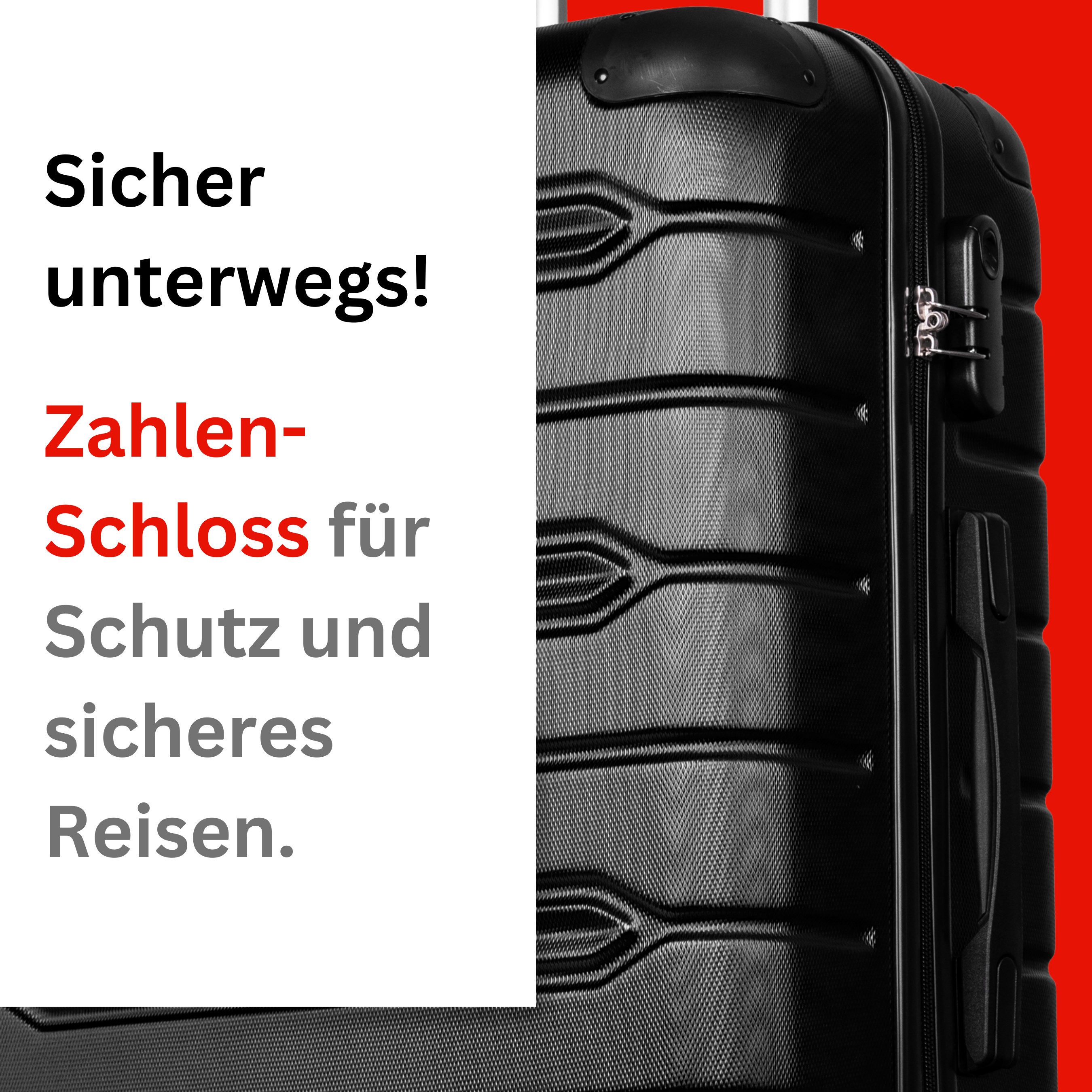 NOWI Hartschalen-Trolley Koffer Hartschalenkoffer mit Zahlenschloss & 8 Rollen Trolley, Zahlenschloss