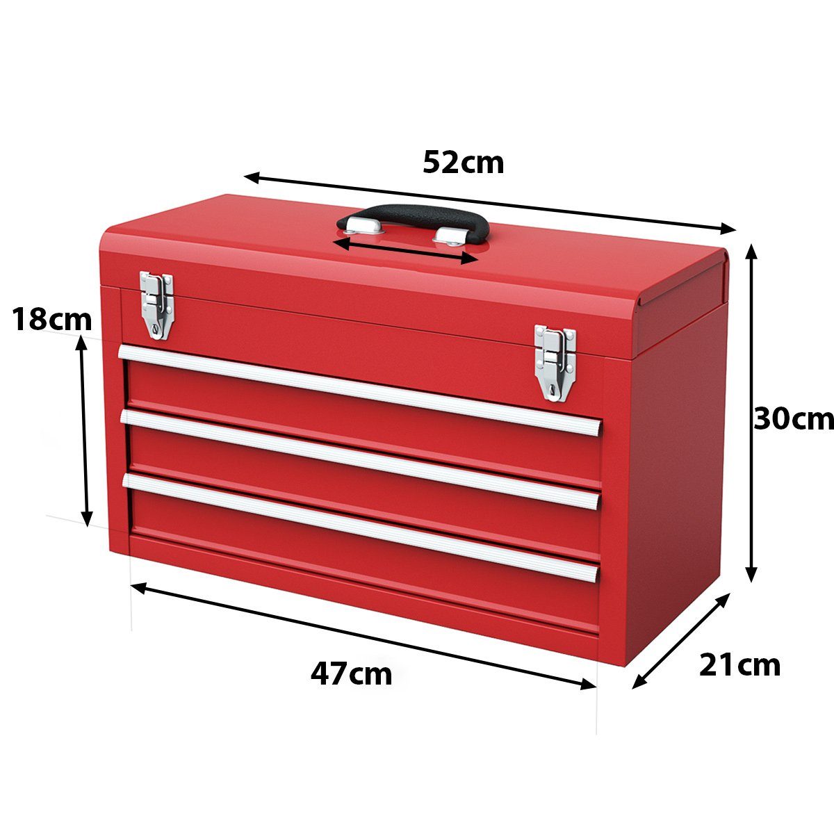 COSTWAY Werkzeugkoffer, mit 3 52x21x30cm Schubladen oberem Fach, &