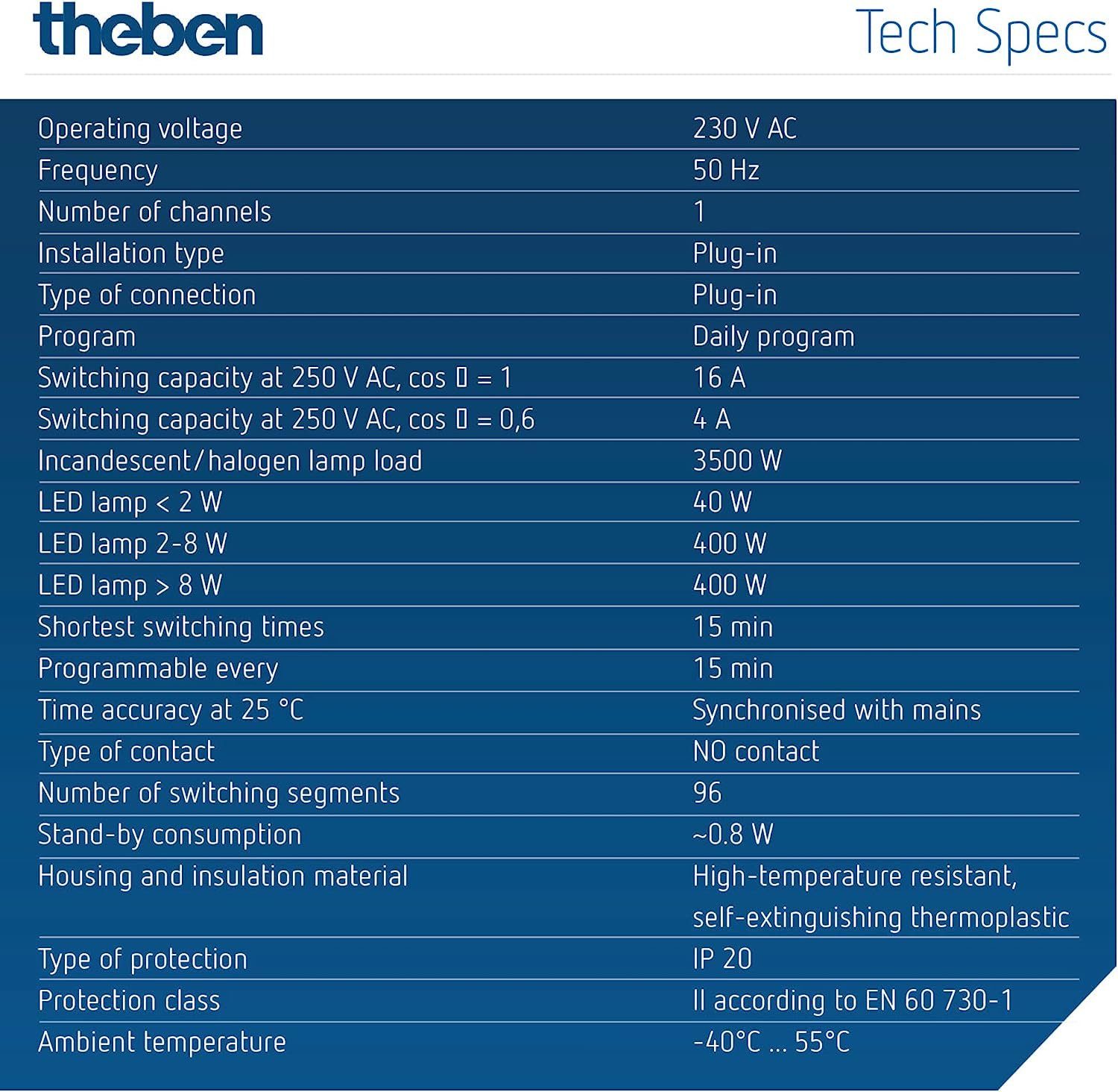 theben Zeitschaltuhr timer 26 0260030 Steckdose, Direktwahltasten, Tagesprogramm, für Aquarium/Terrarium, Beleuchtung, innen