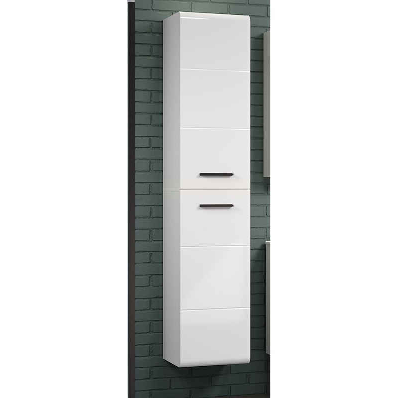 Lomadox Hochschrank »RAVENNA-19« Badezimmer mit Wäschekorb in weiß mit weiß Hochglanz, B/H/T: ca. 35/170/33 cm