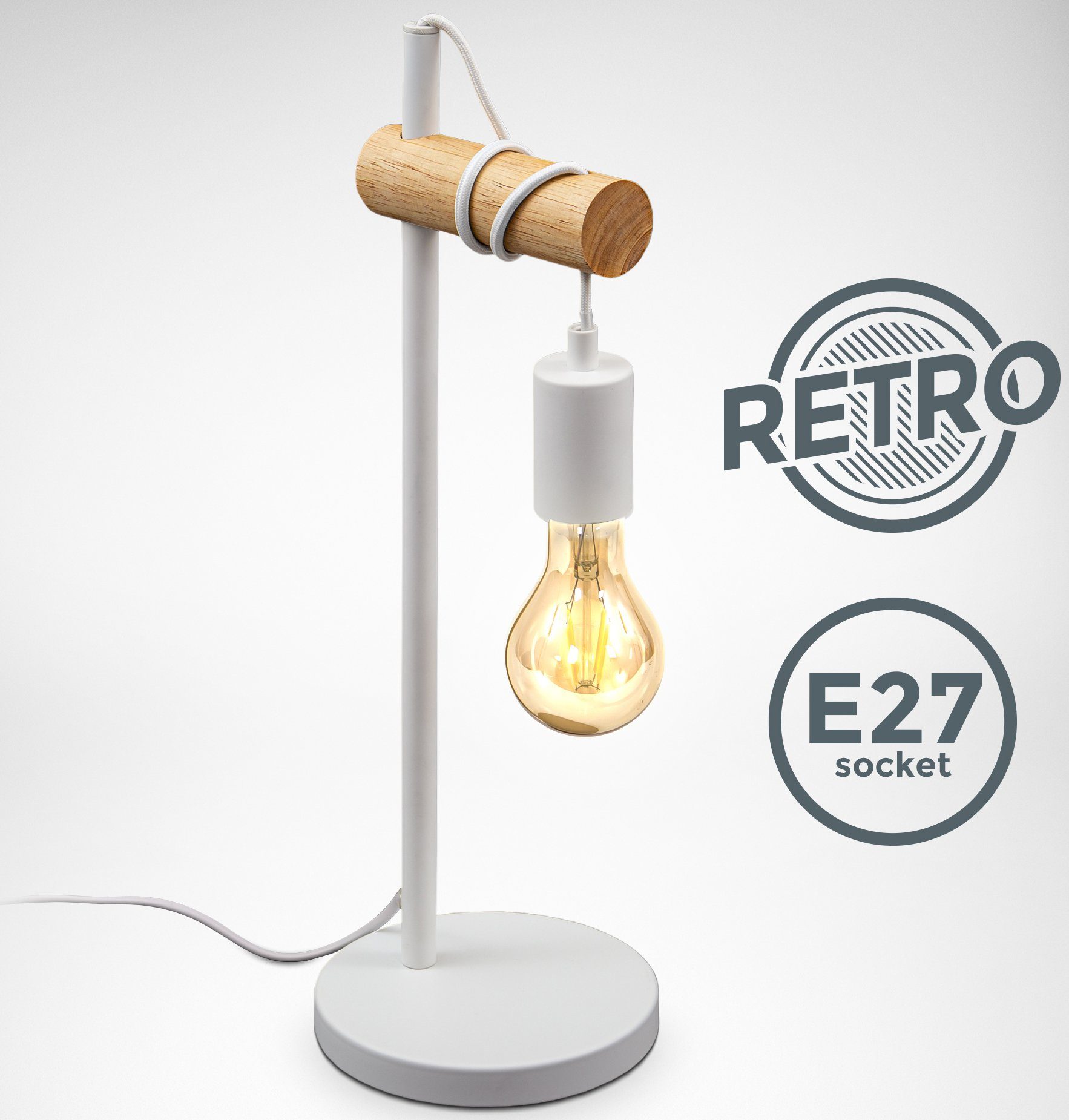 B.K.Licht Lampe, ohne Tischlampe, BK_TL1358 Vintage, Industrial E27-Fassung, Leuchtmittel, ohne Retro Holz Tischleuchte Metall, (max. 1-Flammig, 10W), Design, Leuchtmittel