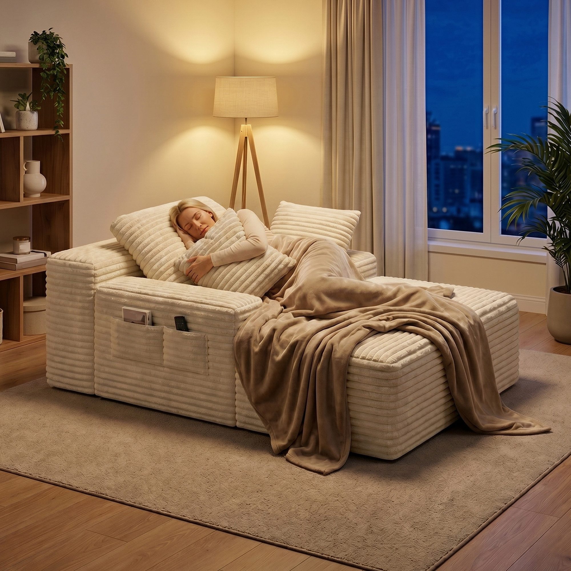 Bealife Schlafsofa Cordstoff Relaxsofa mit 3 Rückenkissen, 102x150x60 cm, kein Aufbau, sofort nutzbar