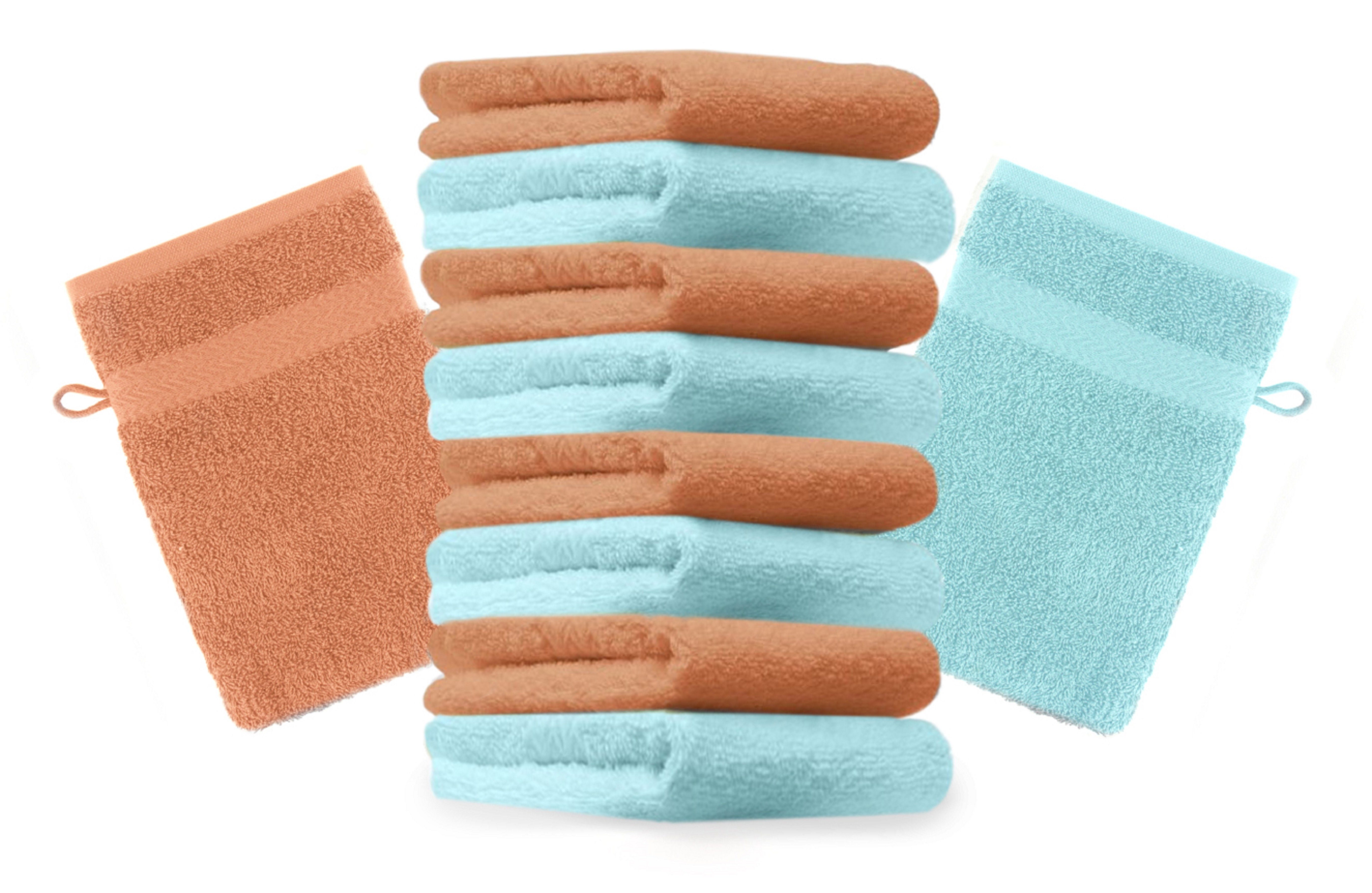 Betz Waschhandschuh 10 Stück Waschhandschuhe Premium 100% Baumwolle Waschlappen Set 16x21 cm Farbe orange und türkis