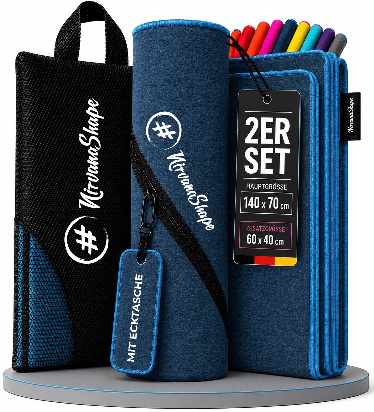 NirvanaShape Reisehandtuch Mikrofaser Handtücher Set, Badehandtuch, Reisehandtuch, Strandtuch, Ecktasche mit Reißverschluss, saugfähig, leicht, schnelltrocknend