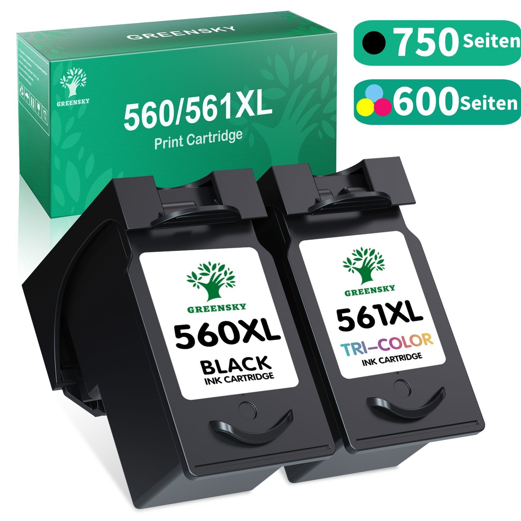Greensky XXL Kompatibel für CANON 560 XL 561 XL PG-560XL CL-561XL Tintenpatrone (Kompatible für Pixma TS5350 TS7450 TS5351 TS5352 TS5353 TS7451 Drucker)