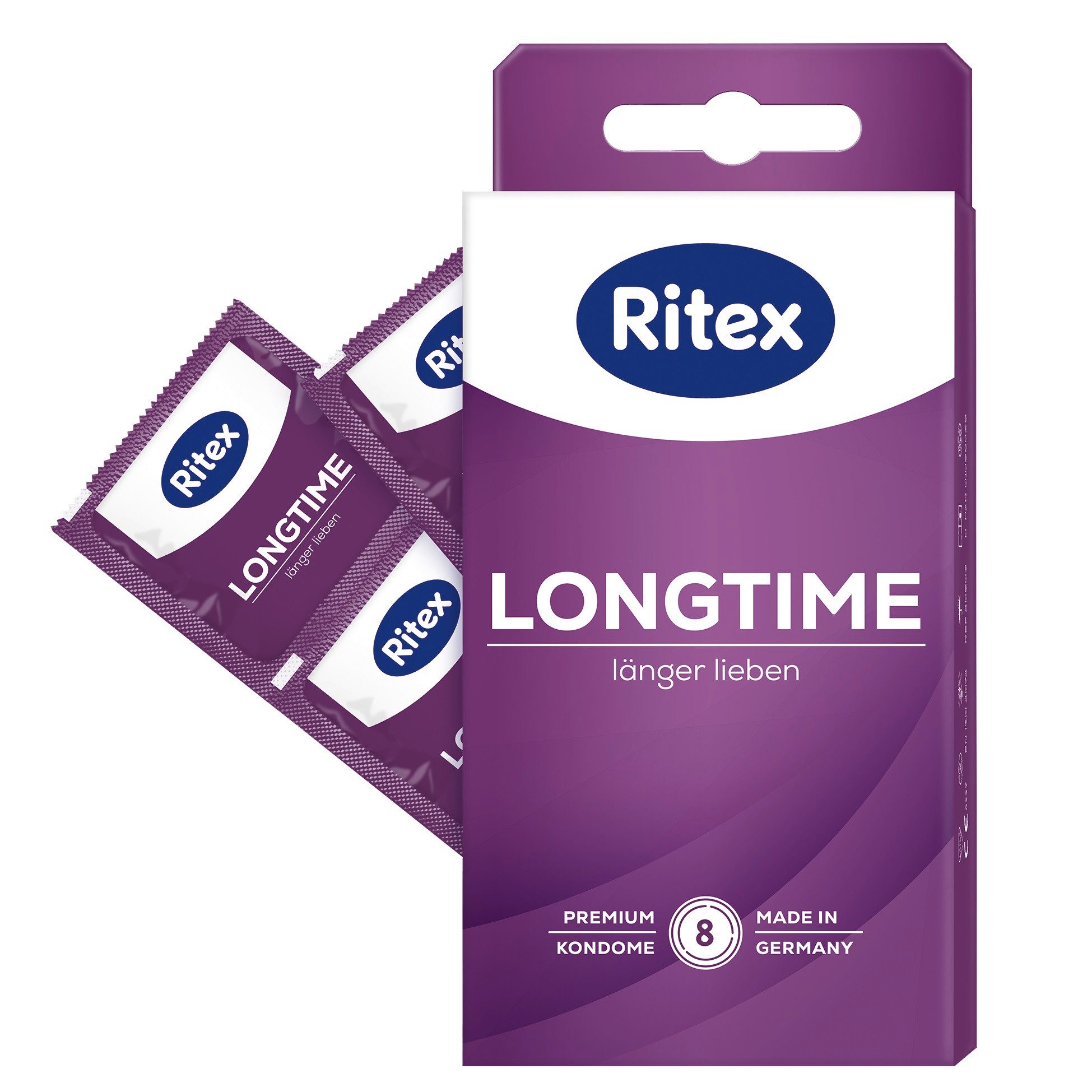 Ritex Kondome Longtime - 8er Packung - mit Doppel-Ring - extra starke Wände, Vegan - aus Naturkautschuklatex - Dimeticon-Gleitgel - Made in Germany