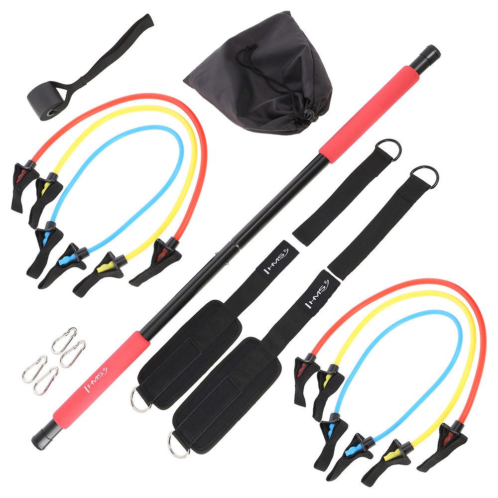 HMS Gymnastikstäbe Pilatesstange Fitnessstange Widerstandsbänder (Spar-Set, 1-St., 93 cm zerlegbar), zerlegbar, 3 Widerstandsstufen, inkl. Türanker