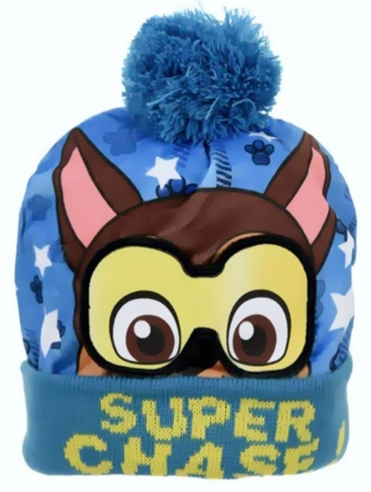 PAW PATROL Bommelmütze Mütze Mädchen + weich Kindermütze PUDELMÜTZE + und Jungen Winter Gr.52 Blau-Grau PATROL 54 warm PAW