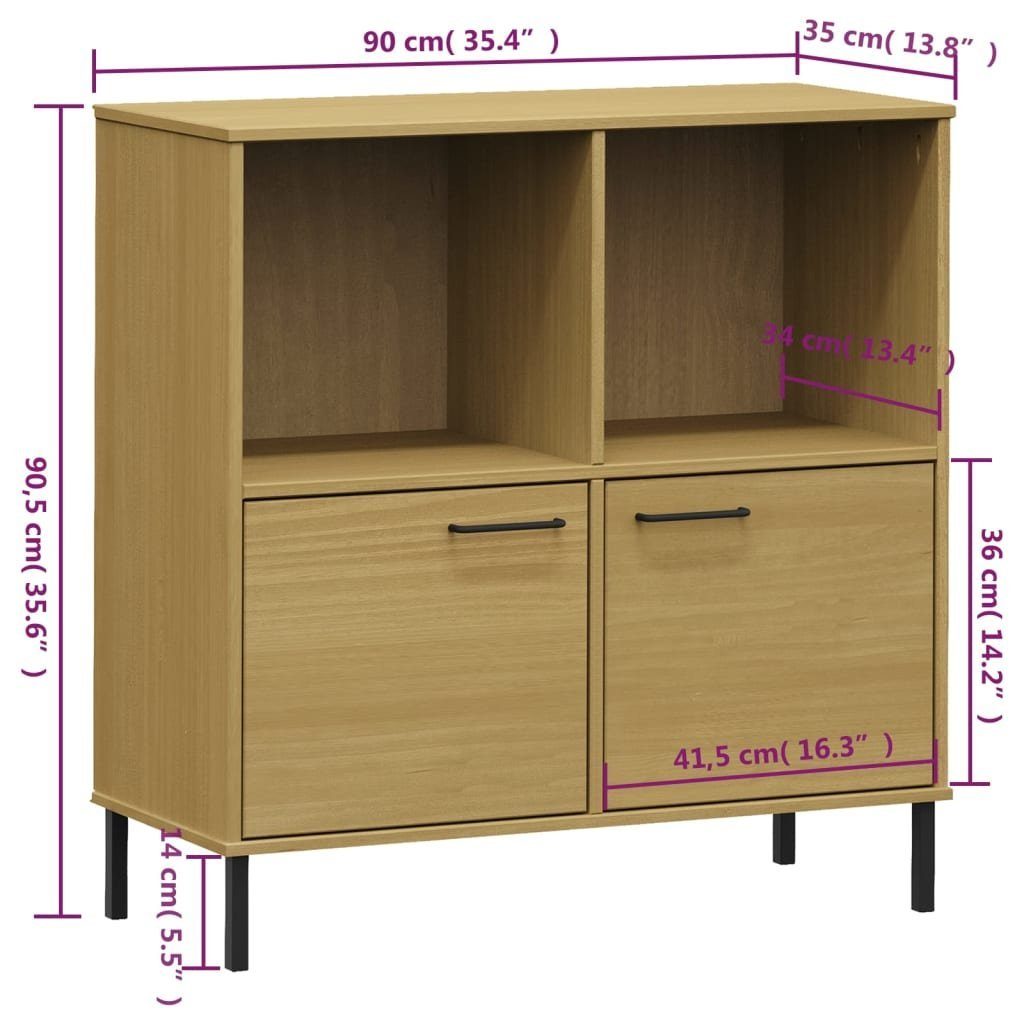 OSLO Bücherregal mit Massivholz Braun Metallbeinen furnicato 90x35x90,5cm