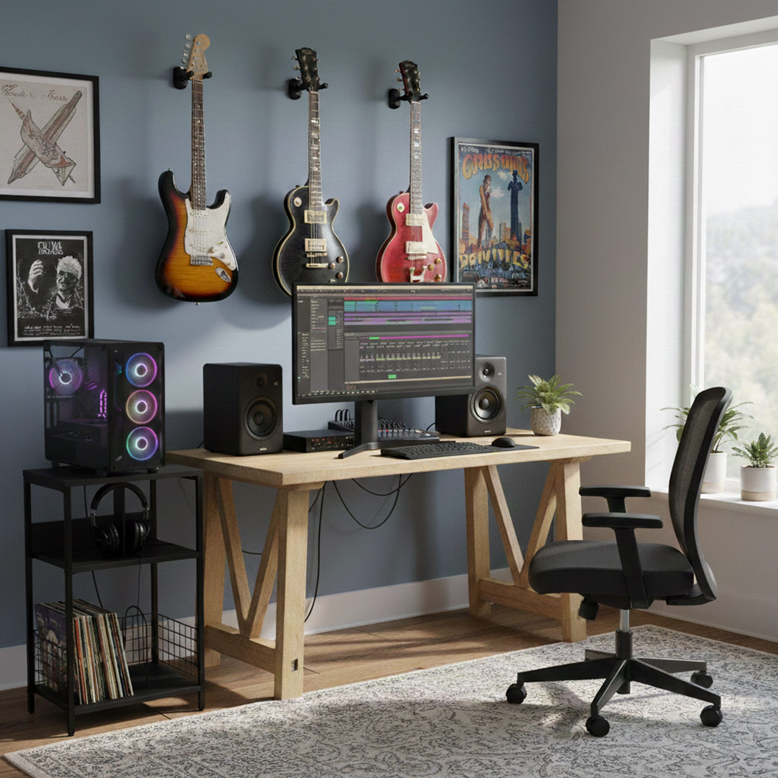 relaxdays Standregal Plattenspieler Tisch, schwarz