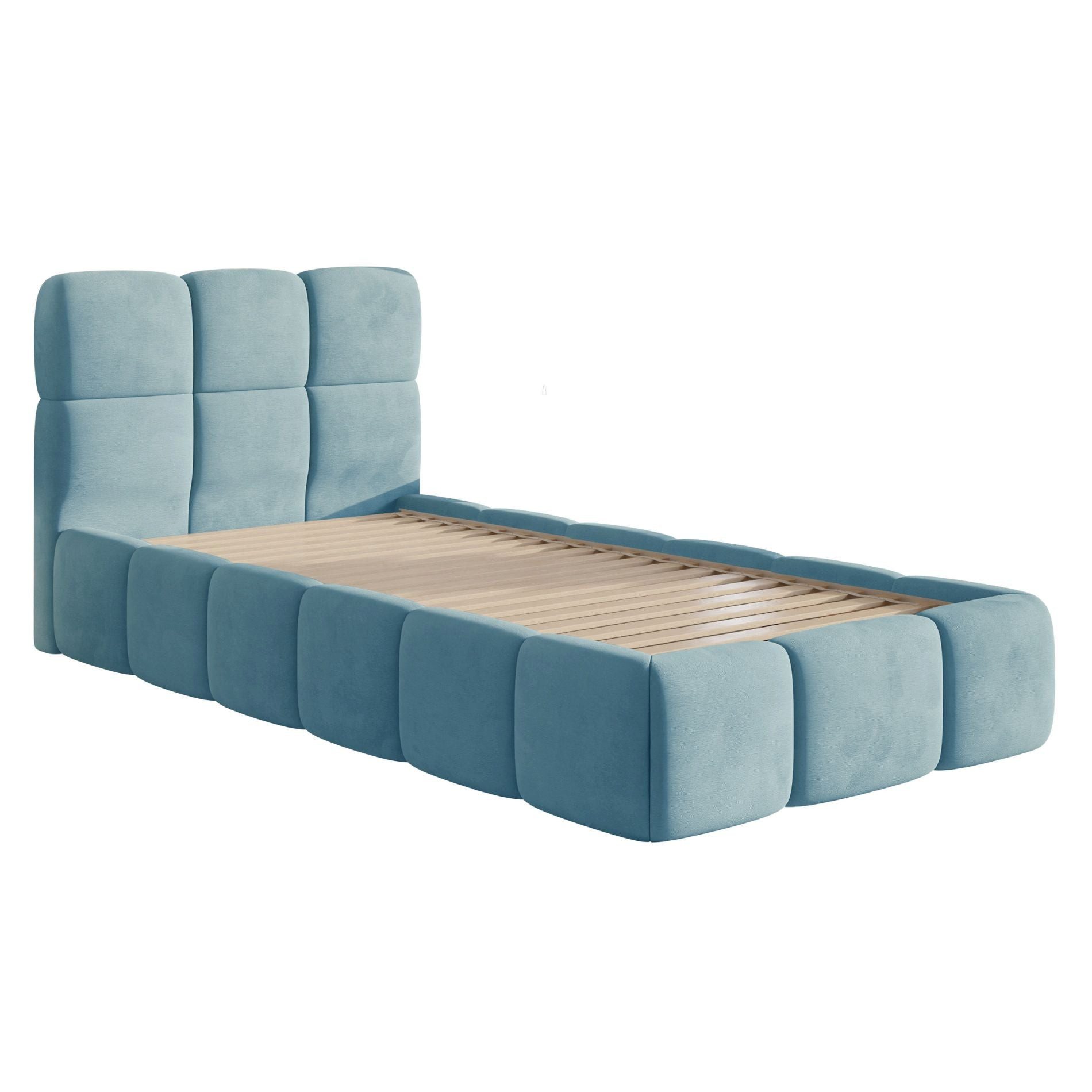 Selsey Kinderbett CLOUDY, mit Lattenrost, und Eck-Kopfteil, Samt wasserabweisend, 90x200 cm