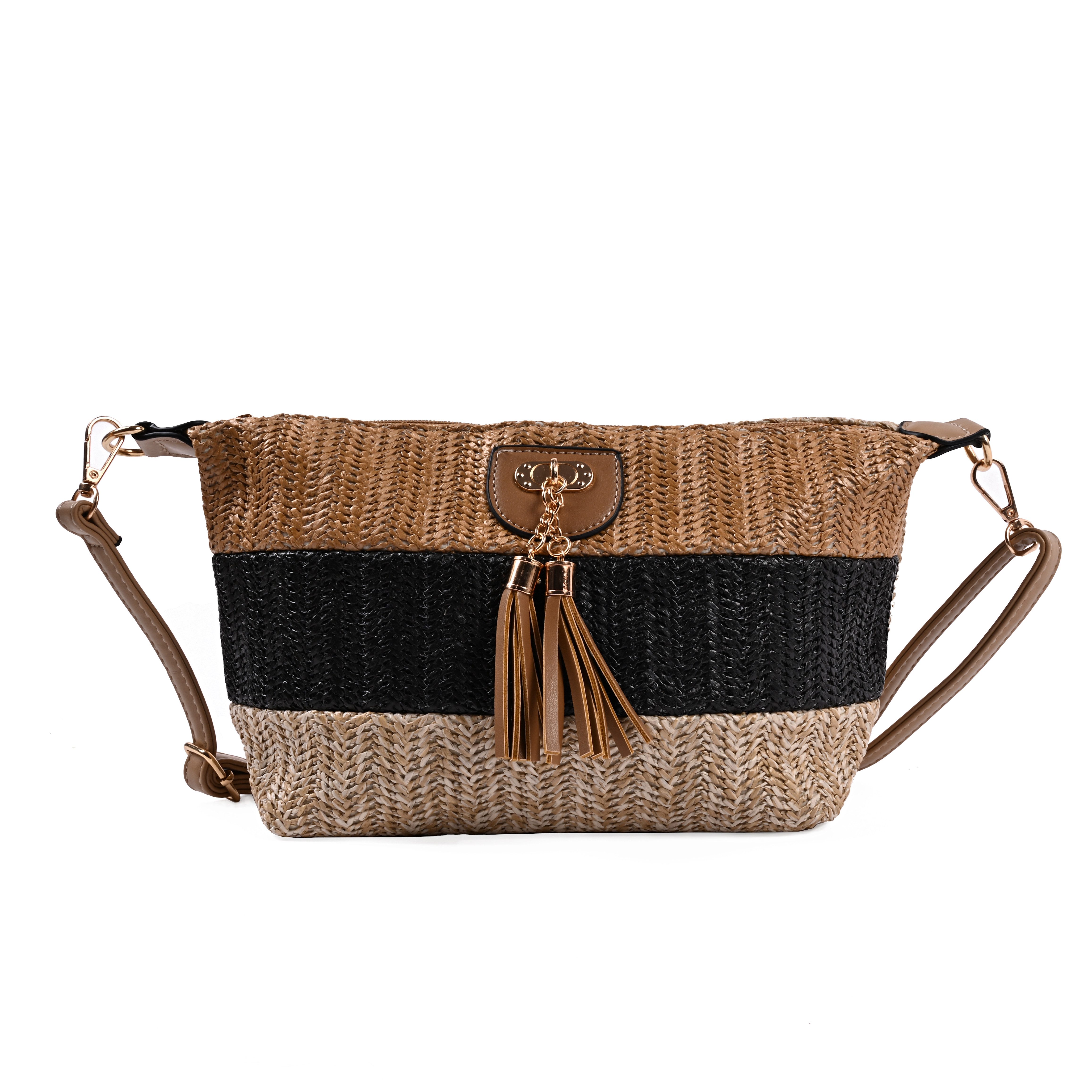 Handtasche Schultertasche mit Fransen – Raffia Look