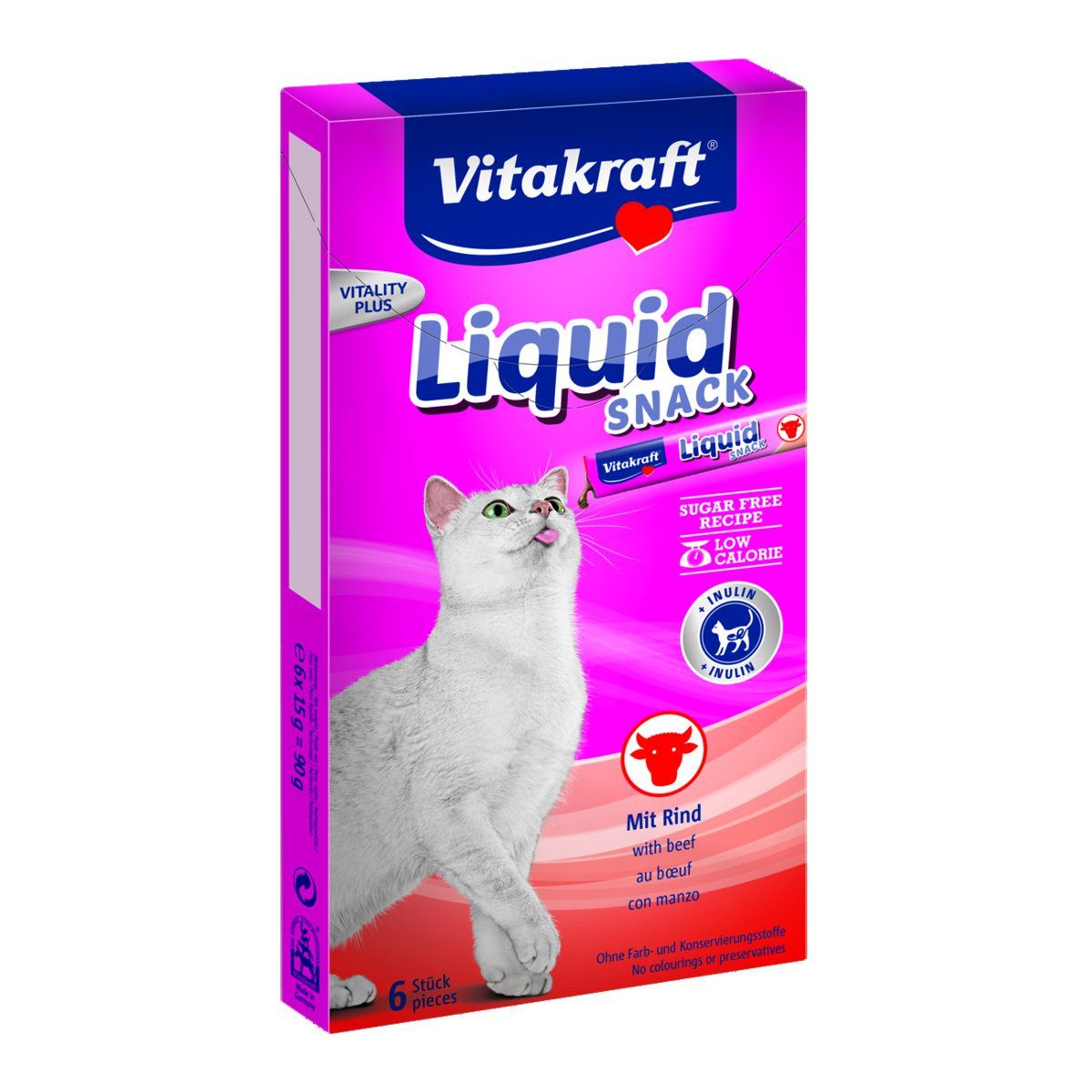 Vitakraft Katzensnack Cat Liquid Snack Rind, 90g, Snack für: Katzen