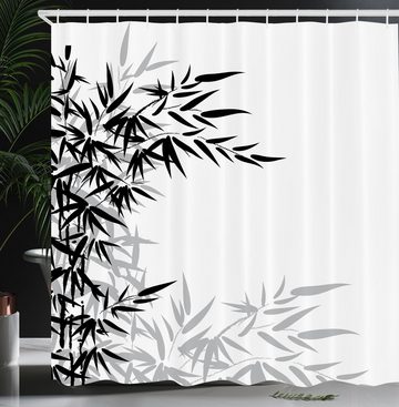 Abakuhaus Duschvorhang Moderner Digitaldruck mit 12 Haken auf Stoff Wasser Resistent Breite 175 cm, Höhe 180 cm, Schwarz-Weiss Bambus Pflanzenblätter