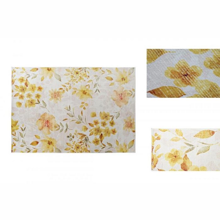 Teppich Teppich DKD Home Decor Gelb Weiß Polyester Baumwolle Blomster 160 x 23 DKD Home Decor Höhe: 9 mm
