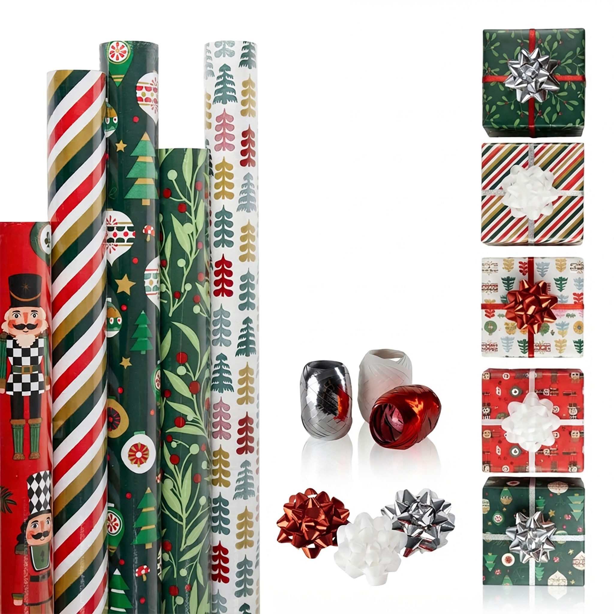 Spetebo Geschenkpapier Weihnachts Geschenkpapier 200 x 70 cm mit festlichen Motiven, Weihnachts-Motive (1St), 5 Rollen
