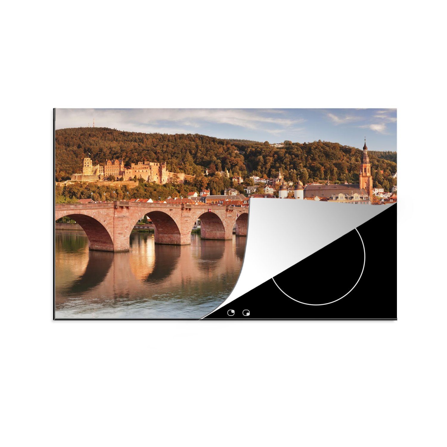 MuchoWow Herdblende-/Abdeckplatte Heidelberg - Brücke - Wasser, Vinyl, (1 tlg), 81x52 cm, Induktionskochfeld Schutz für die küche, Ceranfeldabdeckung