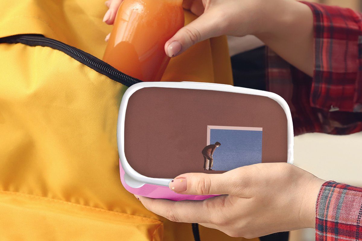 MuchoWow Lunchbox Kinder, - Brotdose für rosa Kunststoff, Kunststoff Snackbox, Mädchen, Mensch Brotbox - Erwachsene, Jahrgang Design, (2-tlg)