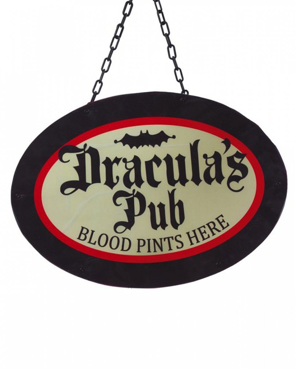 Horror-Shop Hängedekoration Draculas Pub Wirtshausschild mit LED Beleuchtung