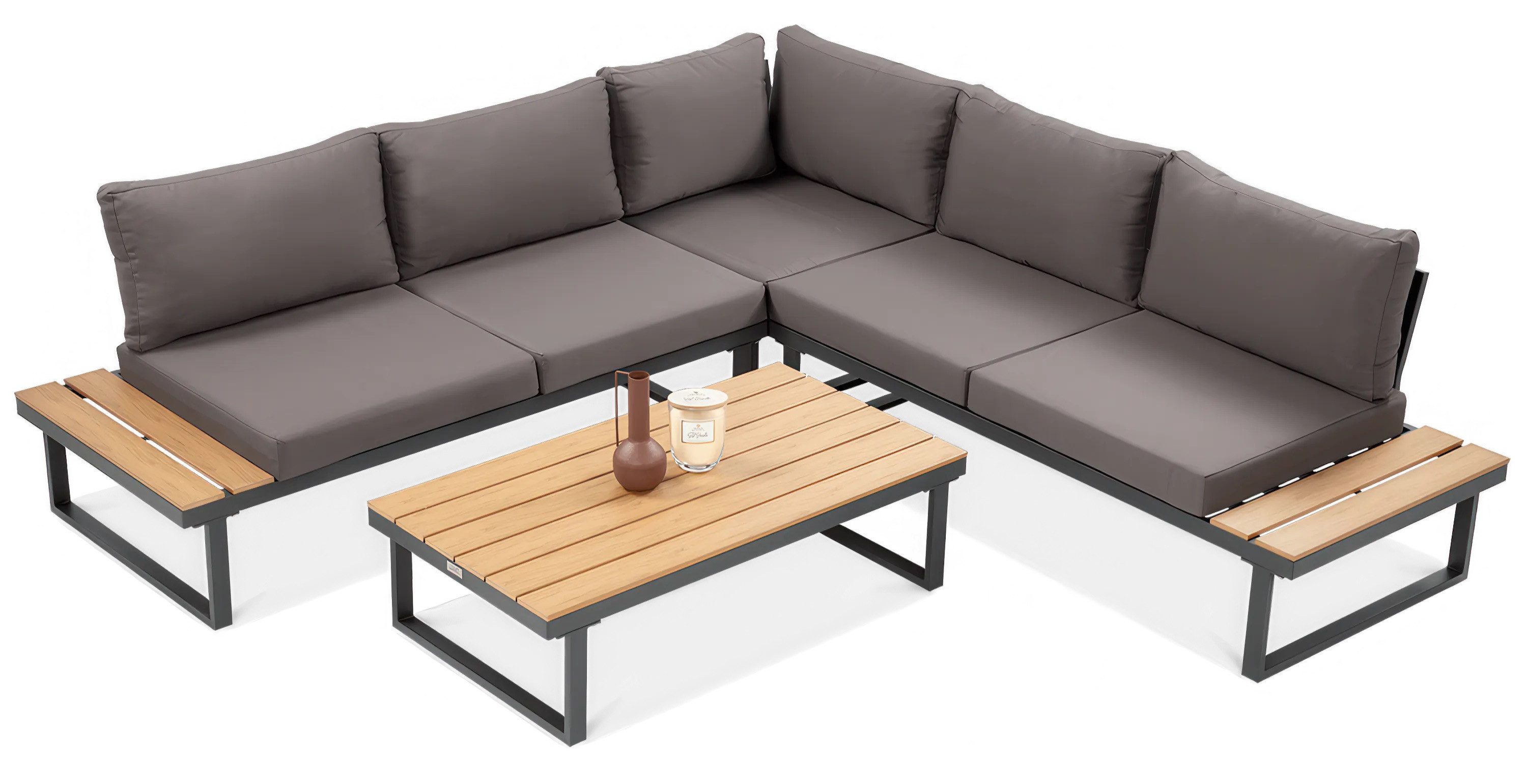 Focus Garden Gartenlounge-Set "Emerson" Ecksofa-Set mit Tisch aus Stahl & Polywood, Gartenmöbel-Set