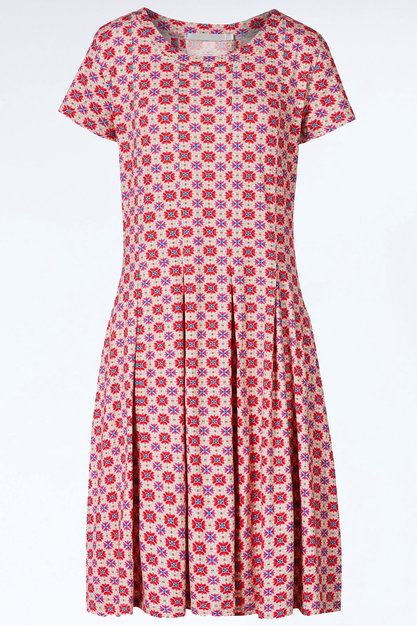 Himalaya Clothing Sommerkleid Kleid Damen mit geometrischem Print - Jerseykleid aus edler Viskose Weich-fließendes Midikleid mit praktischen Taschen