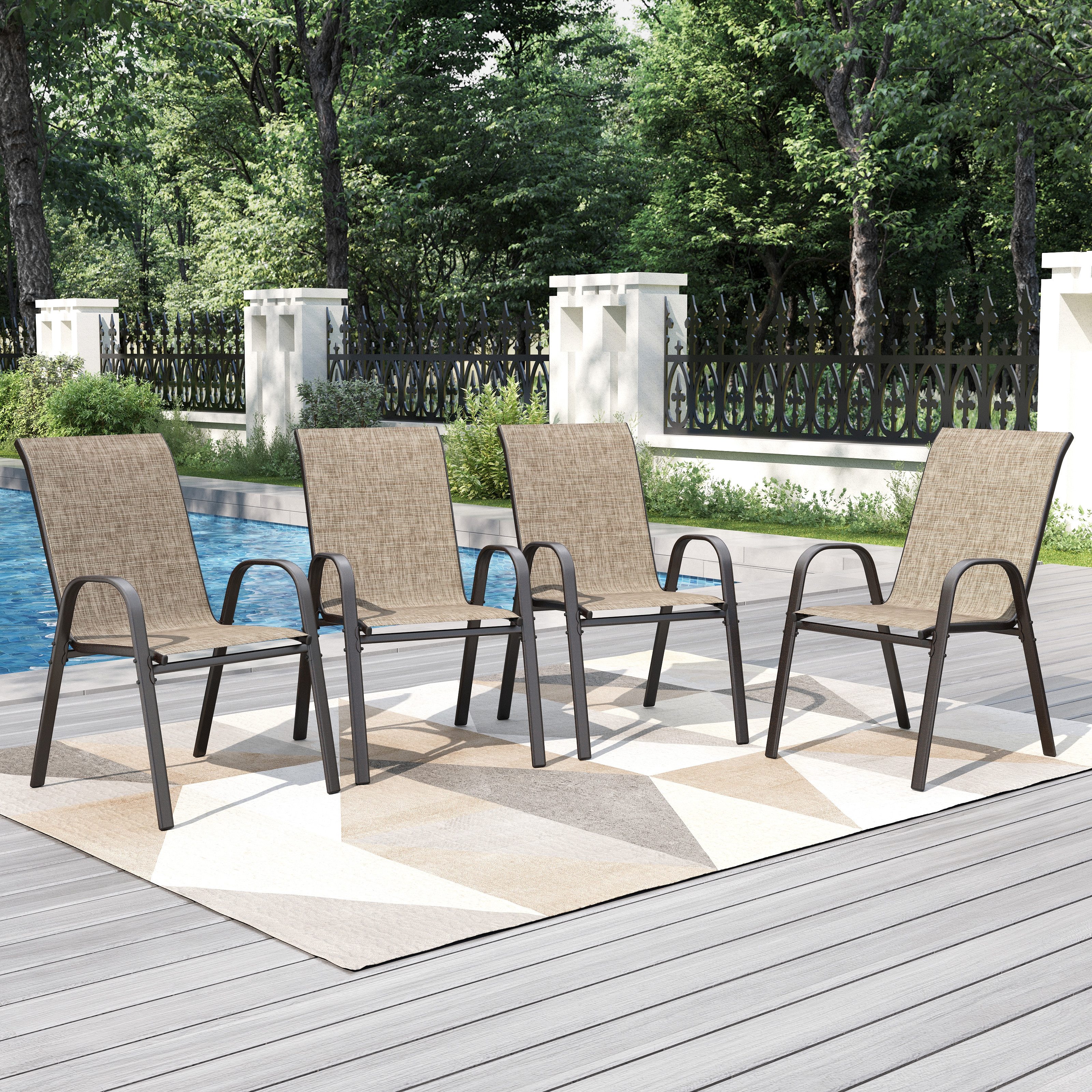 PHI VILLA Gartenstuhl (Gartensessel Stapelstühle Hochlehner, E-Lackierung Metallgestell für Hinterhof Veranda Terrasse Poolbereich, 4 St), 2er Set - 4er Set - 6er Set Wetterfest Terrassenstühle