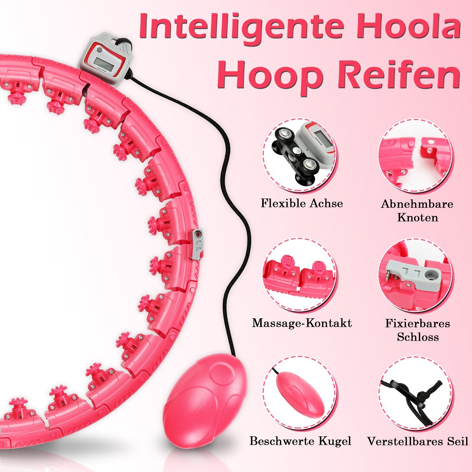 Smart Hula Hula-Hoop-Reifen Innen Einstellbar 24x Spielplatz 1.2kg Lospitch mit Zähler Hoop